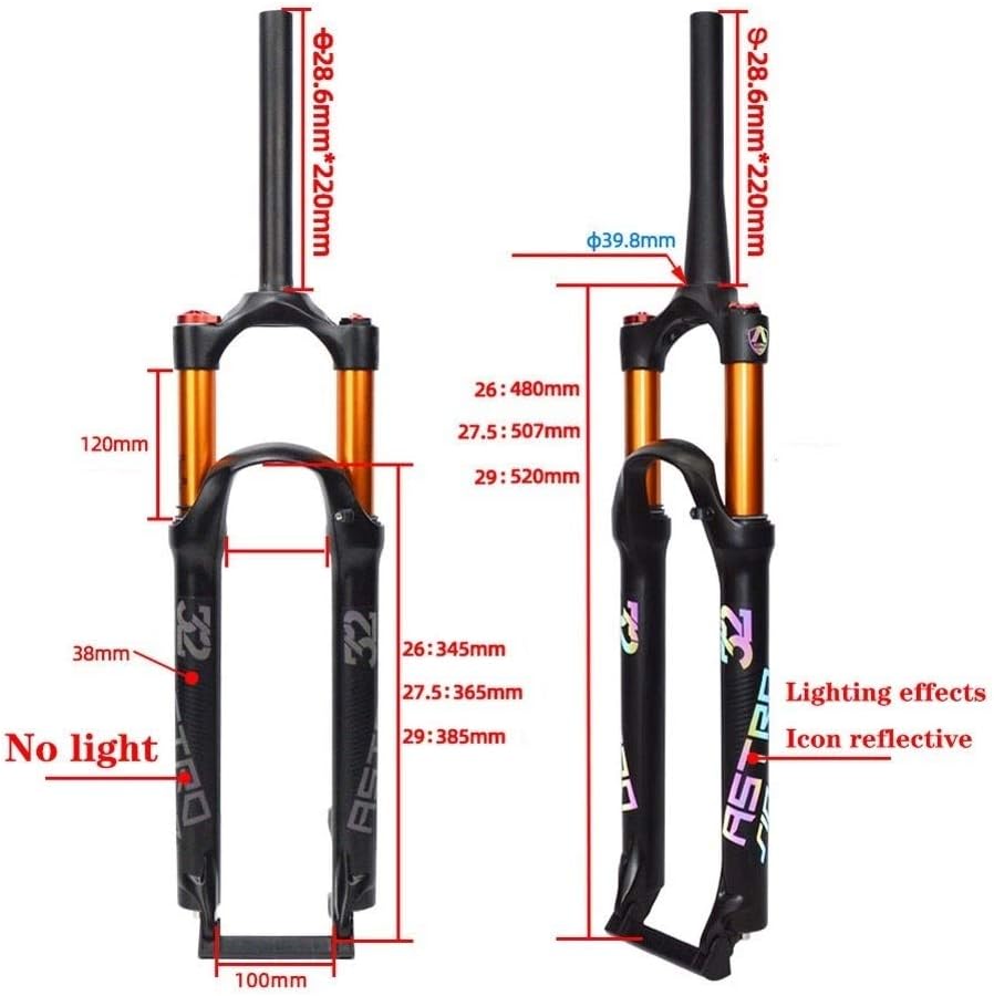 Mountain Bike Front Fork 26/27.5/29 Inches, Manual Lockout Remote Lockout Air Suspension Fork - Black