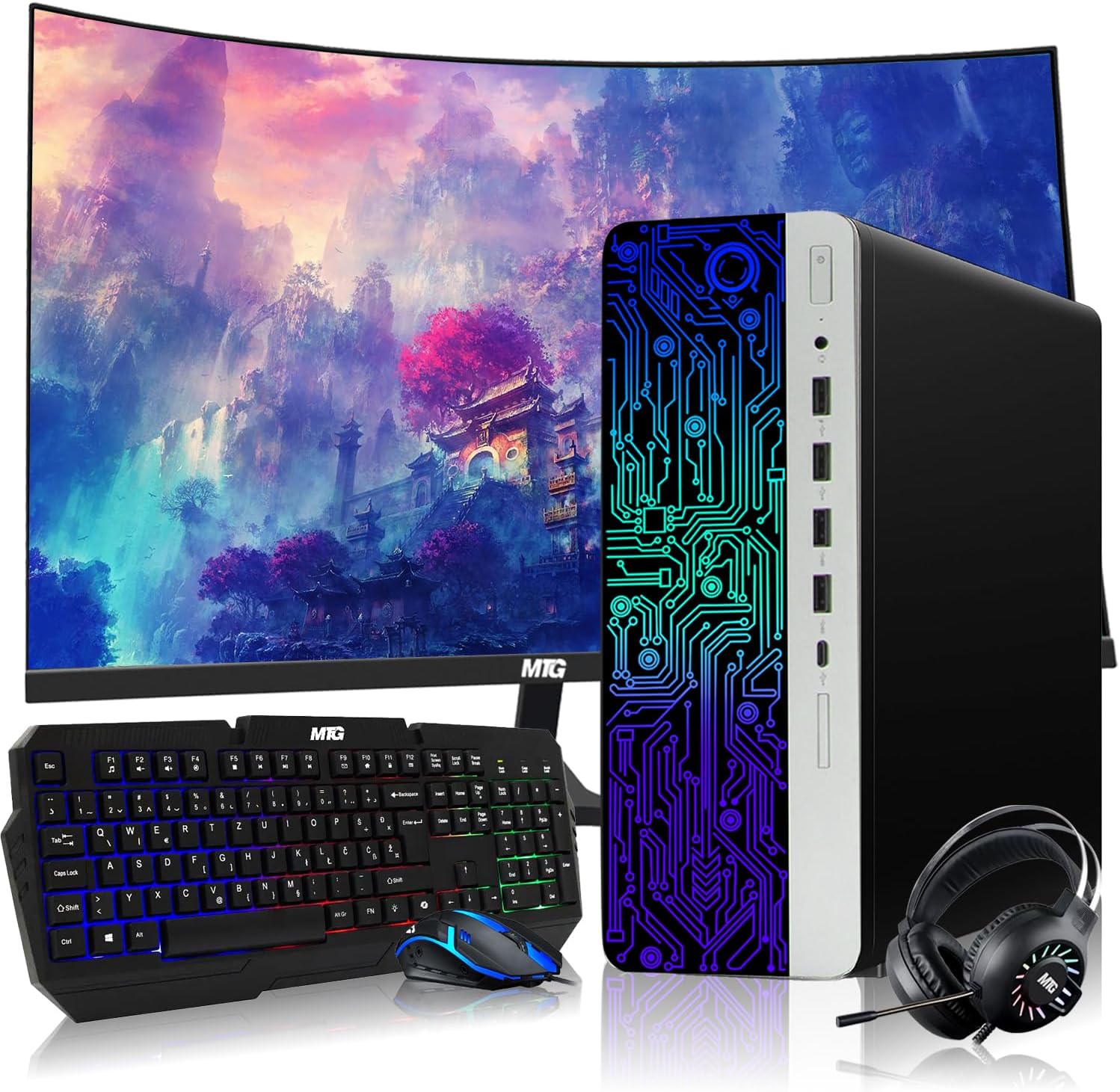 TechMagnet HP G3 RGB Computer PC Intel i5-6th Gen, AMD RX 550 Graphics, 32GB RAM, 512GB SSD + 1TB HDD, MTG New 24-inch Curved Monitor, RGB Kit, Webcam, Windows 11 Pro (Renewed)