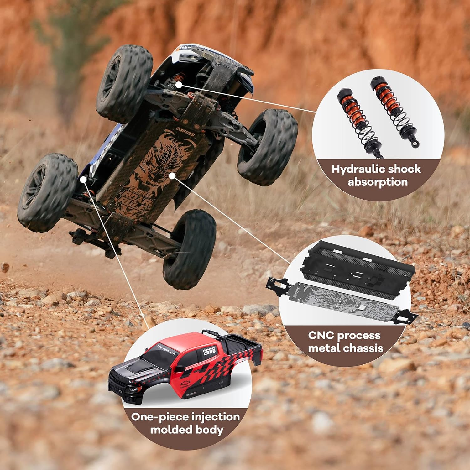 EAZYRC FMS FMT10 Chevrolet Colorado 1/10 RC Truck – Officially Licensed, 4WD Brushless Off-Road Monster Truck, FMT10 Chassis, 50MPH High-Speed All-Terrain RC Car, 4074 2000KV Motor, 120A ESC