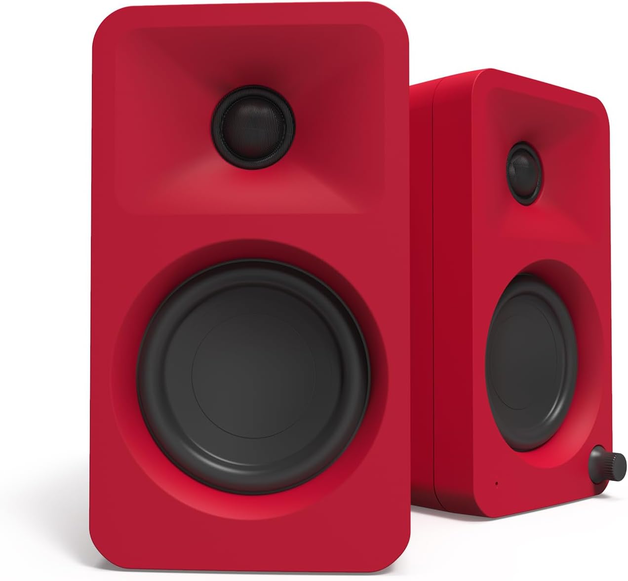Kanto ORAMR 100W Powered Reference Desktop Computer Speakers with Bluetooth 5.0 and USB-C Input | Bi-Amplified | 100 Hz Automatic Crossover | Reference Quality Sound | Pair | Red