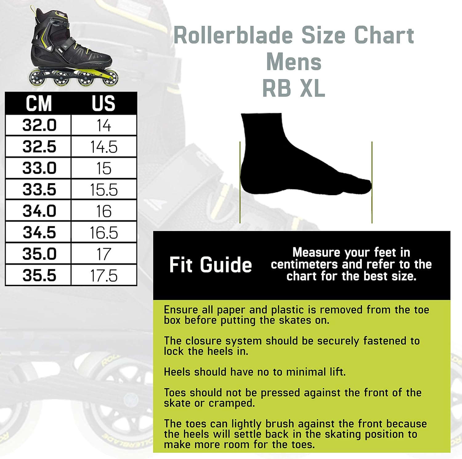 Rollerblade RB XL Men's Adult Fitness Inline Skate, Black and Lime, High Performance Inline Skates