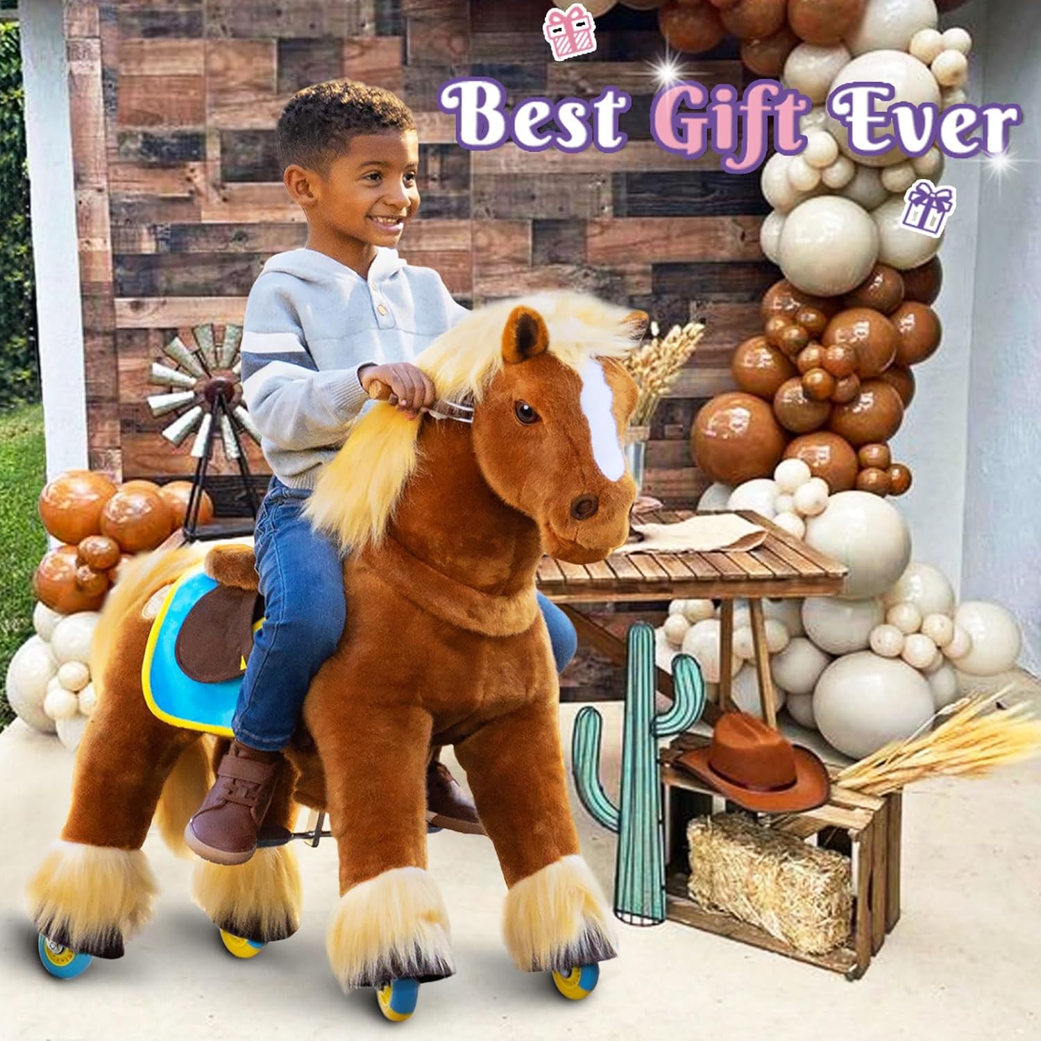 PonyCycle Ride on Brown Horse Toys Walking Horse Premium Model X, No Battery No Electricity Mechanical Brown Color Giddy up Pony Plush Toy Ride on Animal Size 3 for Age 3-4 Years X36