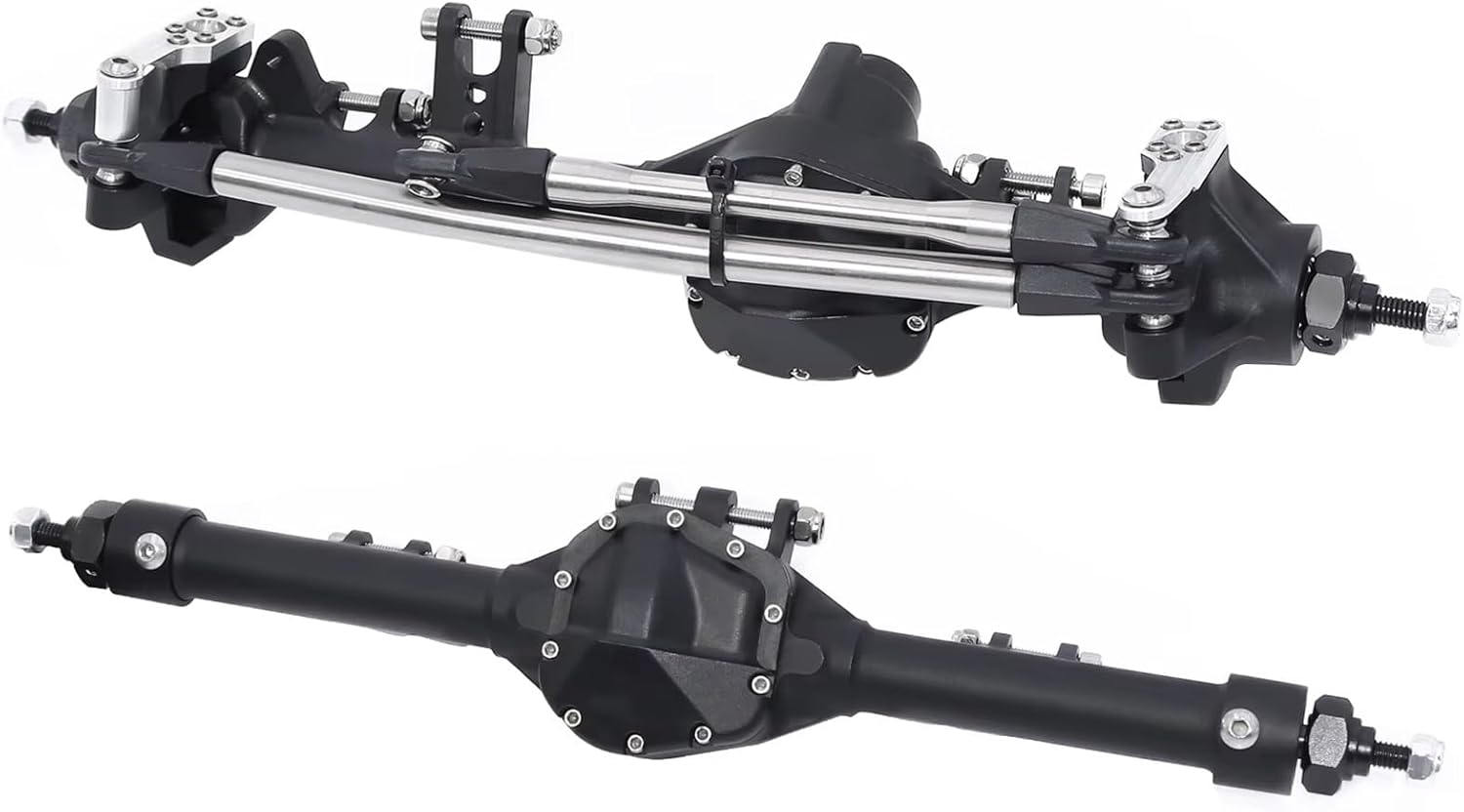 RC Car Parts for Axial for SCX10 II for VS4-10 1/10 Piece Construction Front Rear Straight Axle Modification Accessories RC Crawler Car Chassis Upgrade Parts(Black,Set)