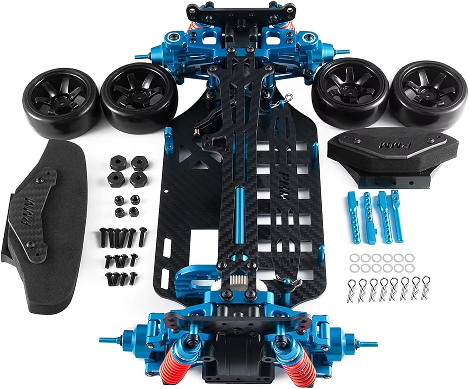 RC Car Accessories Compatible with Tamiya TT01 1/10 RC Car Parts Aluminium and Plastic Frame for Chassis with Shock Absorbers Wheels Belt Drive for Swing Arm
