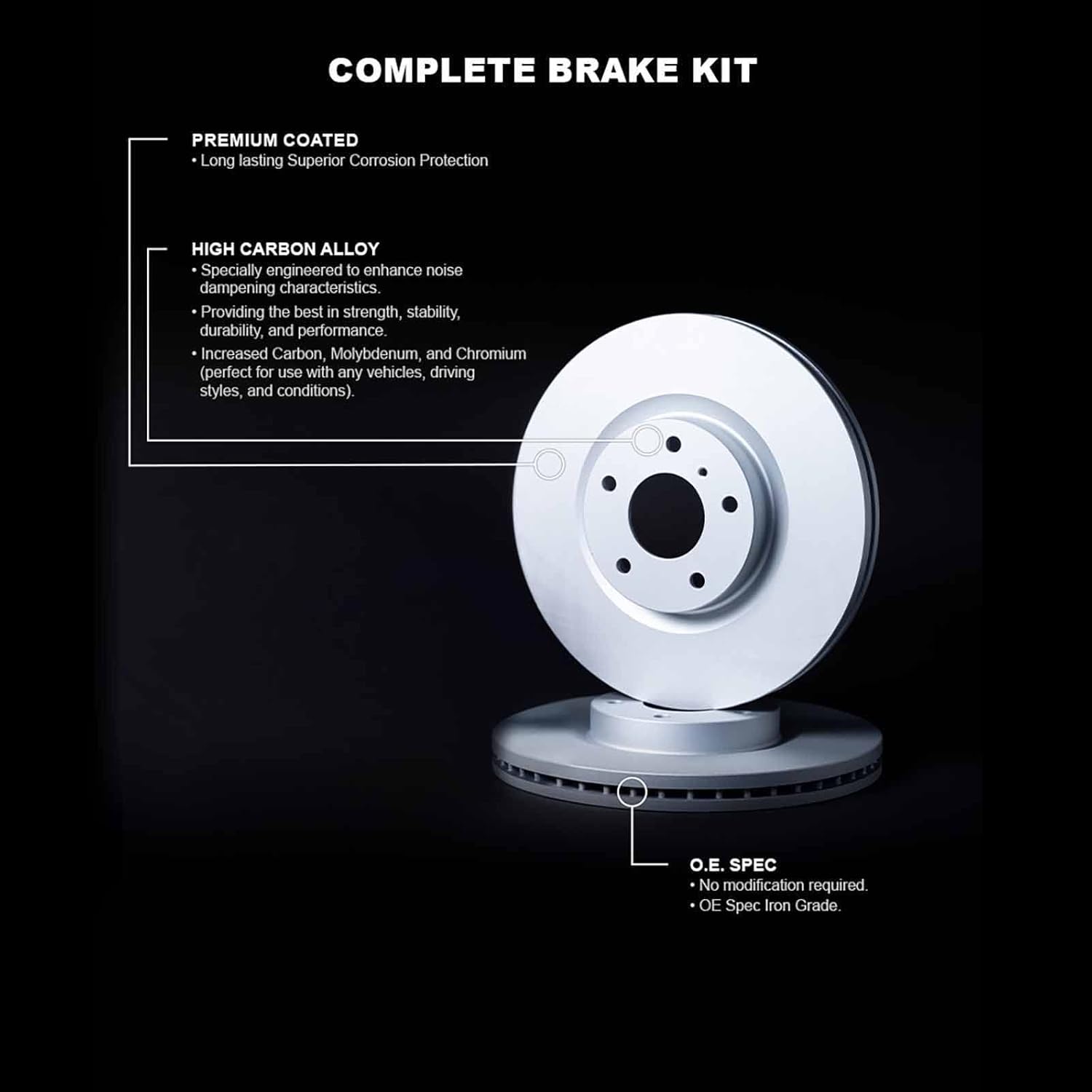 R1 Concepts Front Brake Rotors For 2016-2017 Lexus GS200t, RC200t, 2018-2019 Lexus GS300, 2013-2020 GS350, 2015-2018 GS450h| Blank Disc Brake Rotors| Brakes and Rotors