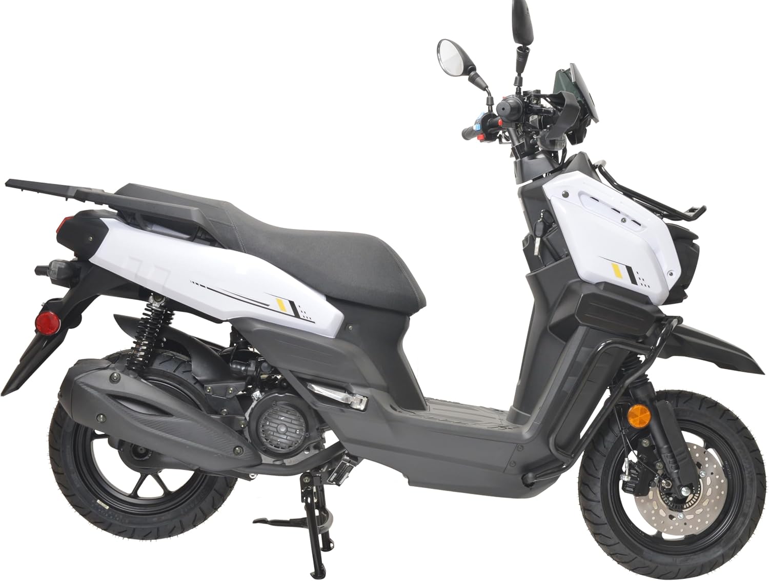 HHH motorcycle 150cc Scooter Tank 150 Scooter Moped Gas 150cc Motorcycle Fully Automatic Adult Street Bike Cvt transmission and 12 inch Aluminum Wheels ( White color )