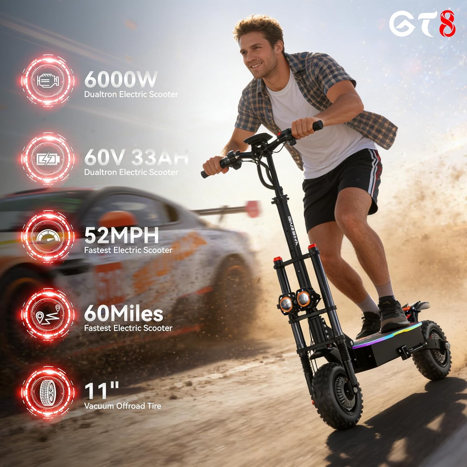 Electric Scooter Adults - 3000W/5600W/7000W Fast E-Scooter, 45-70Mile Long Range, Dual Motor Foldable Electric Scooter for Commutting for Adults and Teens