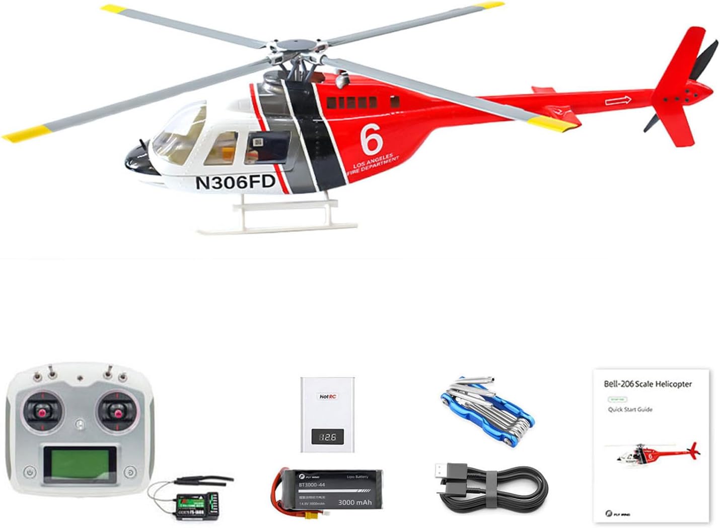 2.4G RC Scale FlyWing Bell 206 Helicopter 4 Blade Rotor Remote Control Aircraft GPS Brushless Motor Battery RTF Smart Drone Gift Hobby Grade Model