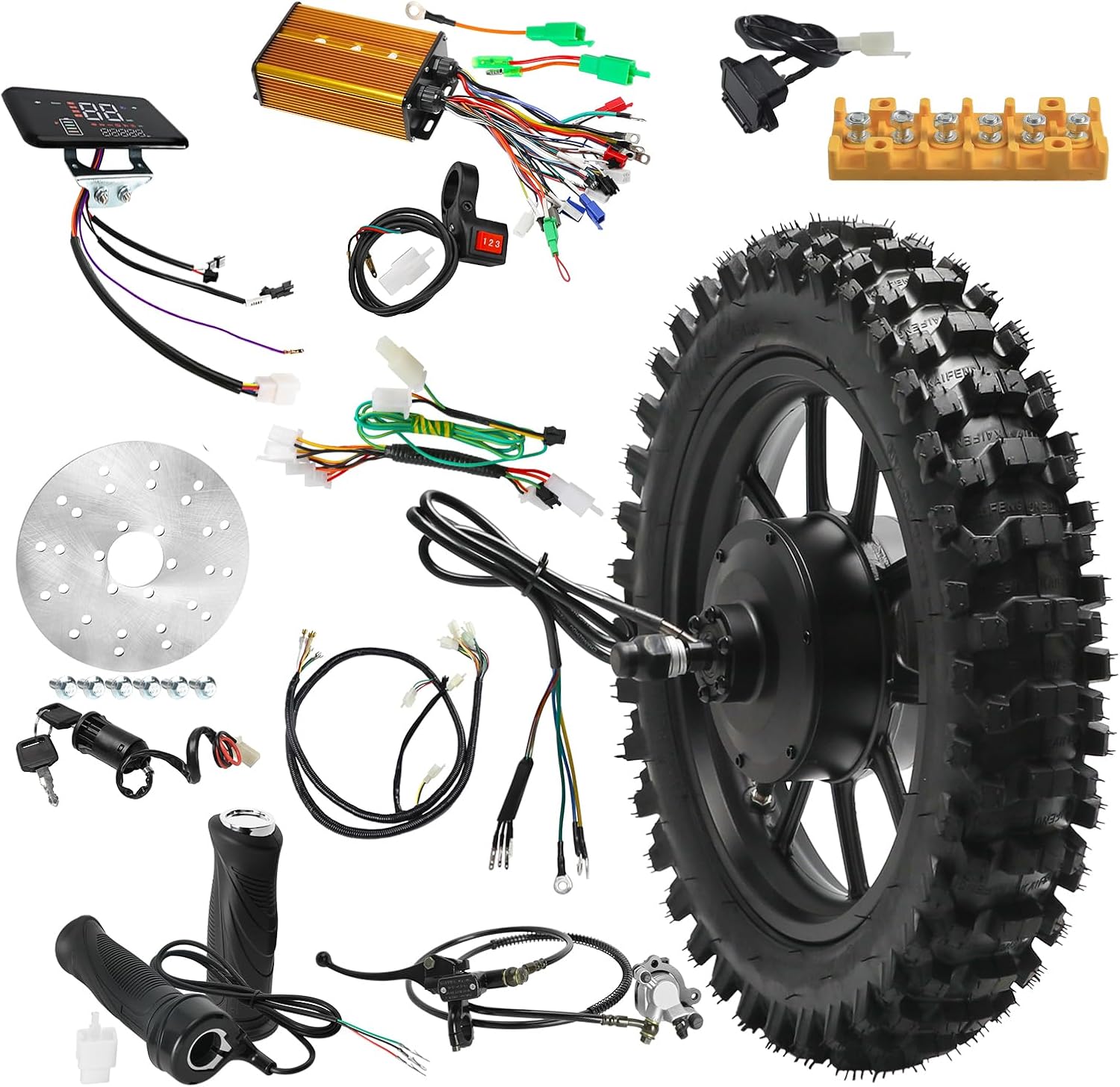 12 inch Scooter Hub Motor 80/100-12 Tire Wheel 48V 1000W Rear Wheel Motor Brushless Hub Motor Replacement with Controller, LCD Display, Brake Disc for Dirt Pit Bike Bicycle Off Road Bike