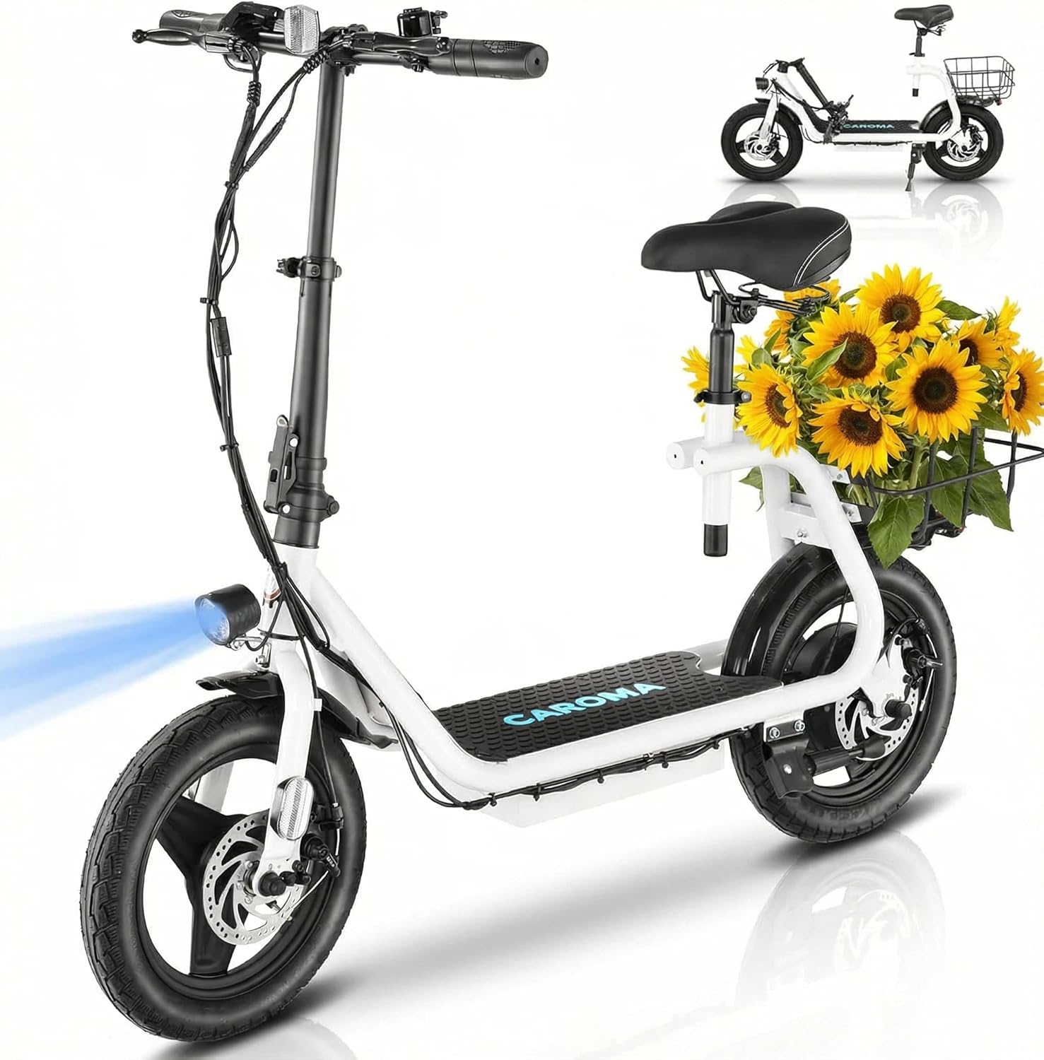 Caroma Electric Scooter with Seat for Adults, Max 30Miles Ranges&20Mph, 500/800/1200W Motor, 14/20