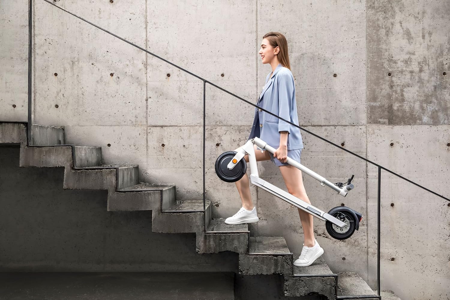 OKAI NEON Electric Scooter with Atmospheric Lights - 25 Miles Range & 15.5 Mph - Lightweight Folding Commuter E Kick Scooters for Adults (White)