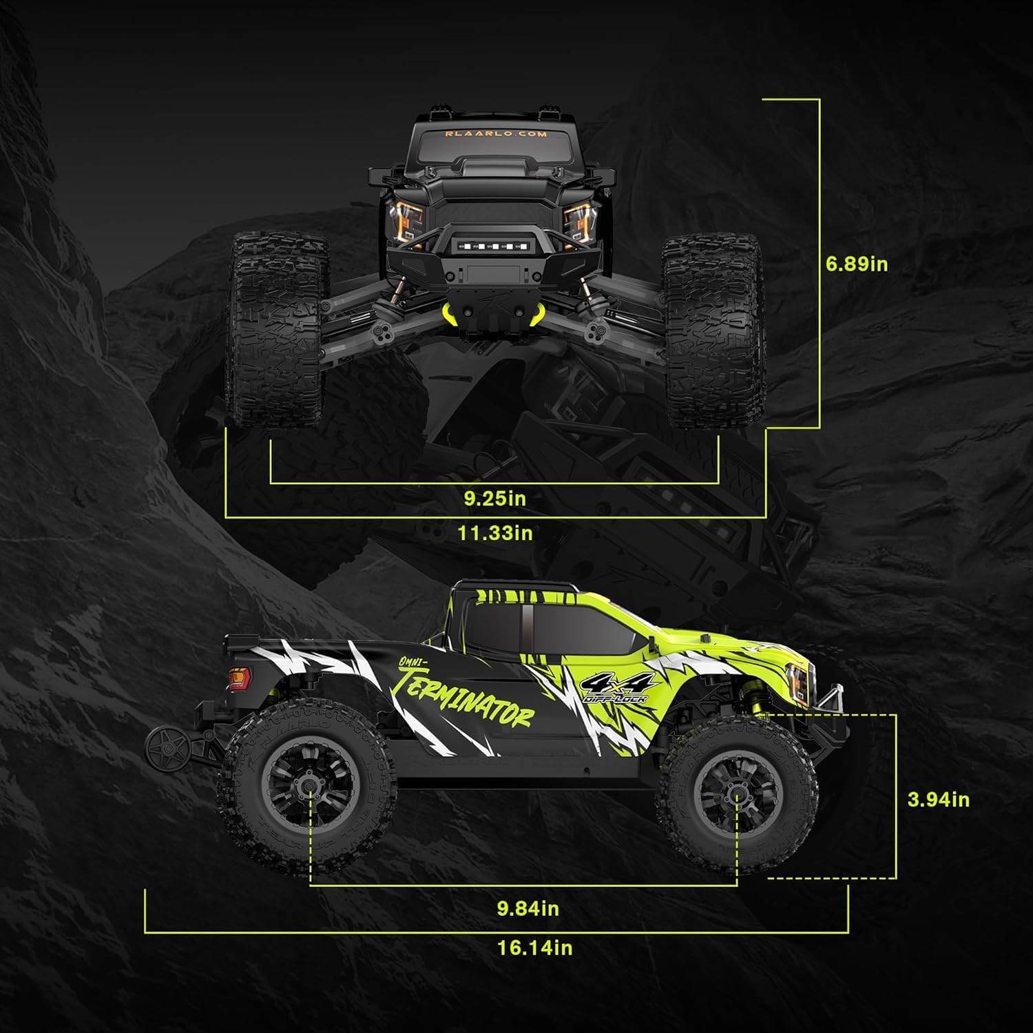 RIAARIO 1/10 Brushless RC Cars, Monster Truck, 50+ MPH, 4WD, Waterproof, Carbon Fiber, Black, Ages 8+