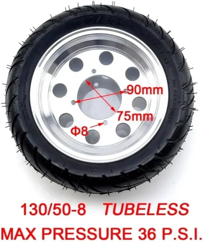 130/50-8 Rear Tire & 90/65-8 Front Vacuum Rims Wheels Fit for Buyang Electric Scooter Pocket Bike Mini One Set(A rear 130 50-8)