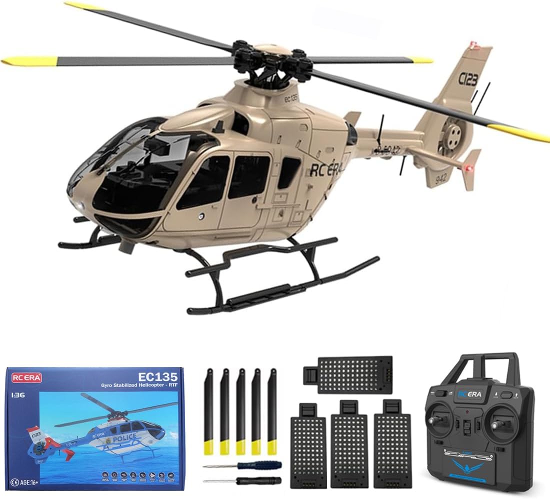 RC ERA C123 EC135 RC Helicopter, 2.4G 6CH Single-Rotor Gyroscopic Flying Aircraft Model, 1/36 Scale Remote Control Helicopter for Adults & Beginners
