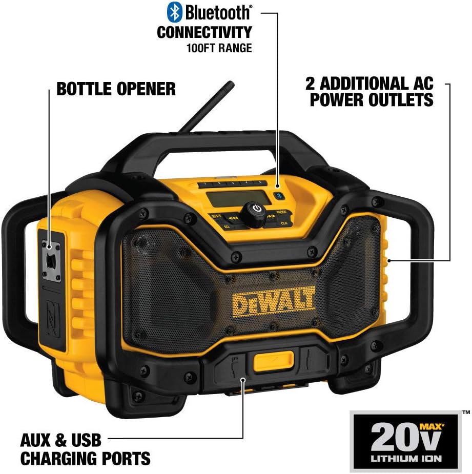 Dewalt DCR025R Cordless Lithium-Ion Bluetooth Radio & Charger (Bare Tool) (Renewed)