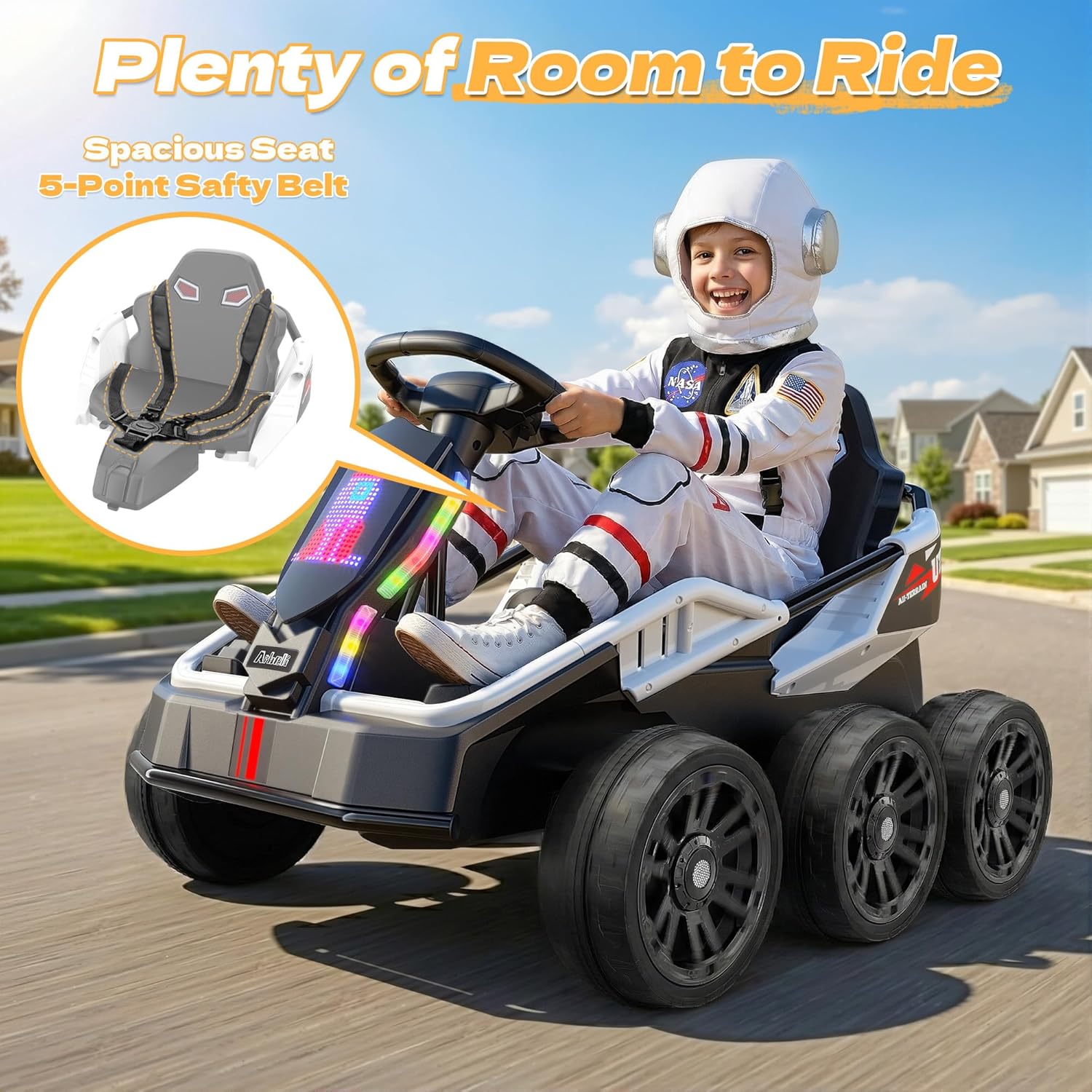 24V Ride on Car for Kids Aged 3-12, No Height Limit, 4WD All-Terrain Ride On with Remote Control, 6-Wheel Stability, Metal Frame Protection, Max 5Mph, LED Display, Bluetooth Music, White