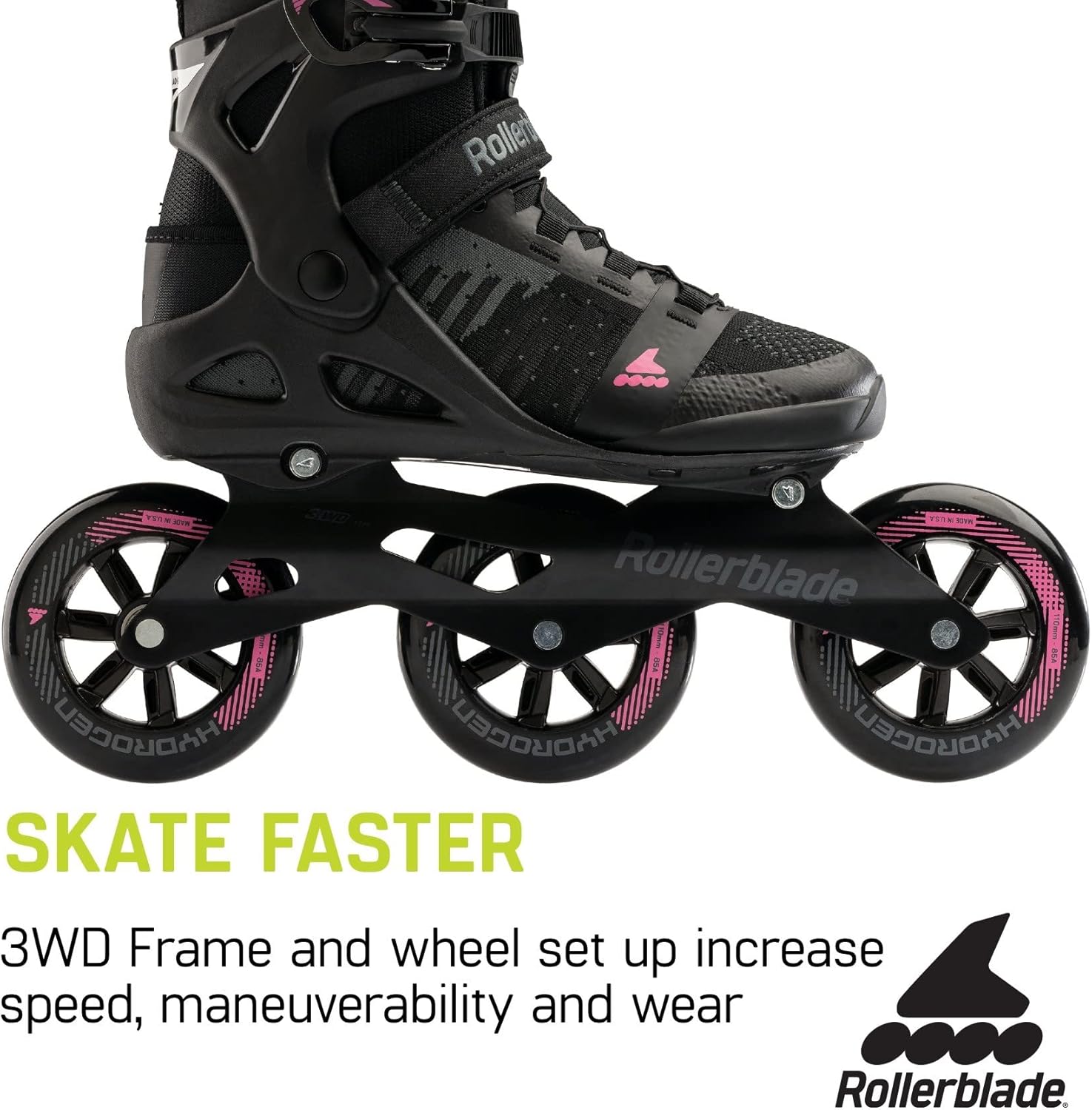 Rollerblade Macroblade 110 3WD Womens Adult Fitness Inline Skate, Black and Orchid, Performance Inline Skates