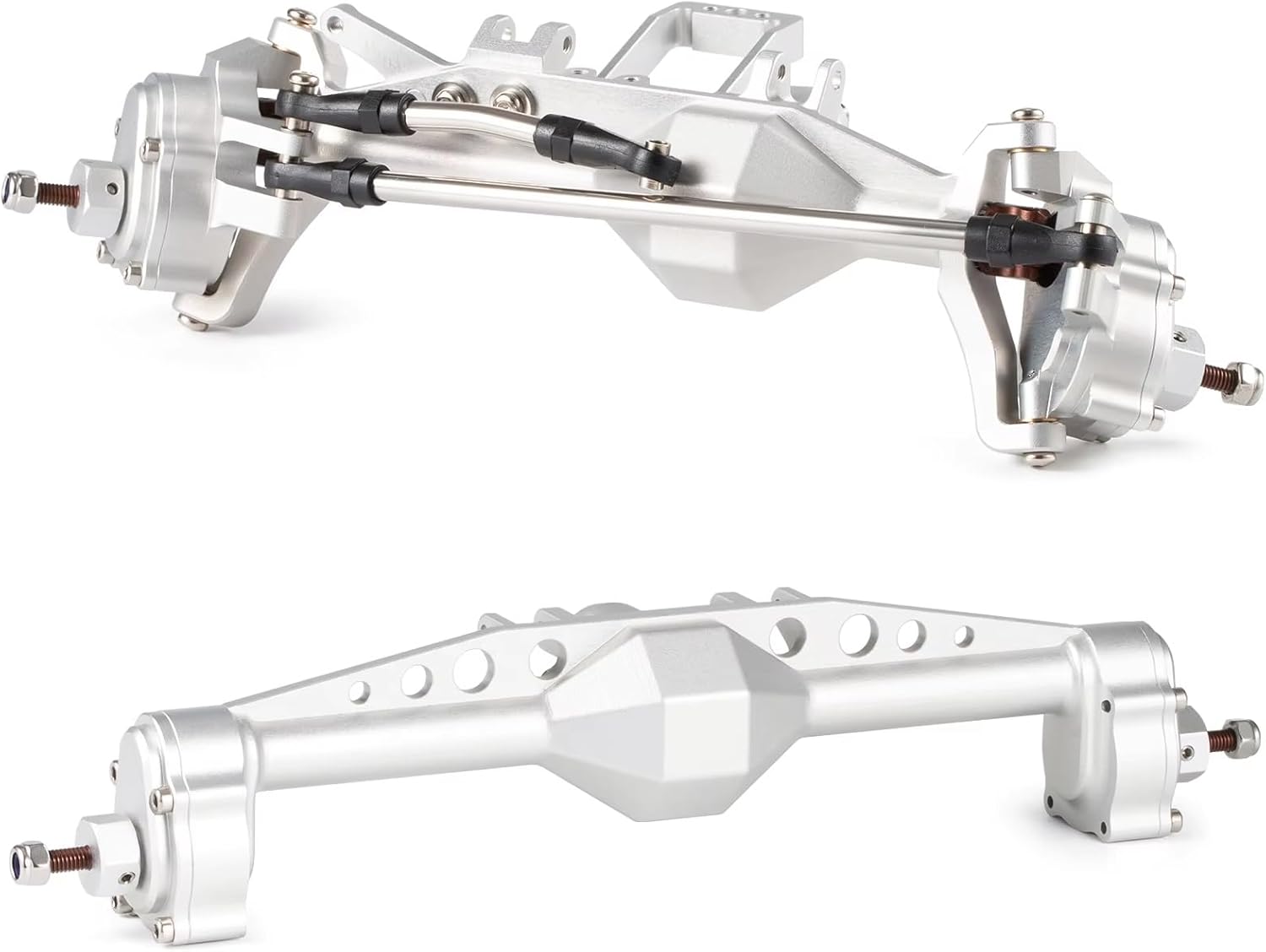 RC Axle Models For Capra For LCG H10 OPTIC 1/10 Machined 7075 Aluminum Offset Portal Axle Set With BTA Servo Mount Chassis RC Crawler Model(Silver,1set)