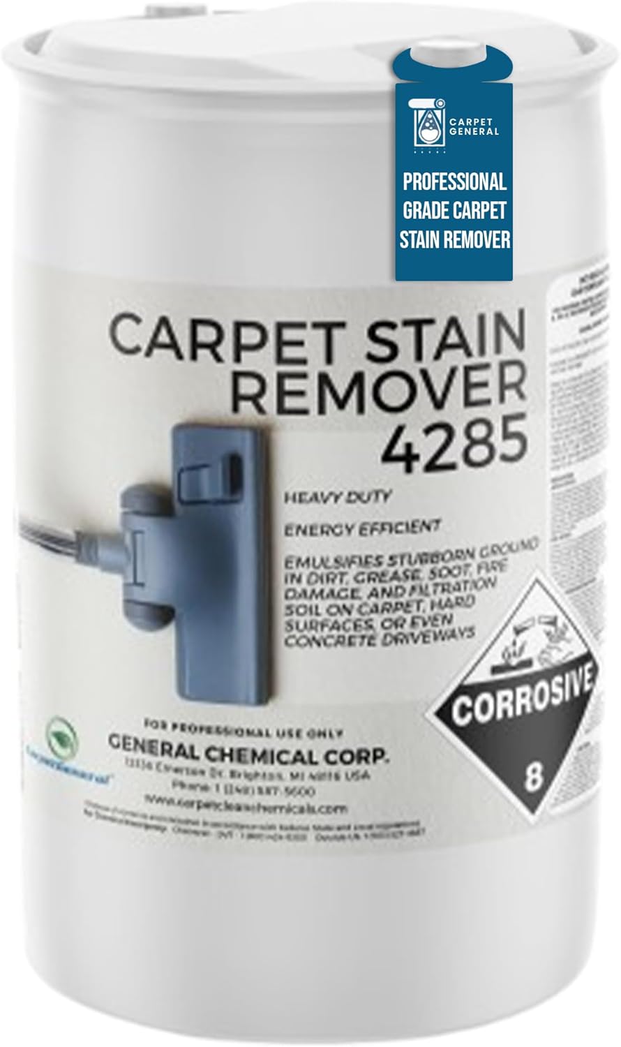 CarpetGeneral - Carpet Stain Remover 4285 - All-Purpose and Multi-Surface Stain Remover - Residential Use - For Heavy-Duty Spot Cleaning - Professional Grade - 55 Gallon Drum