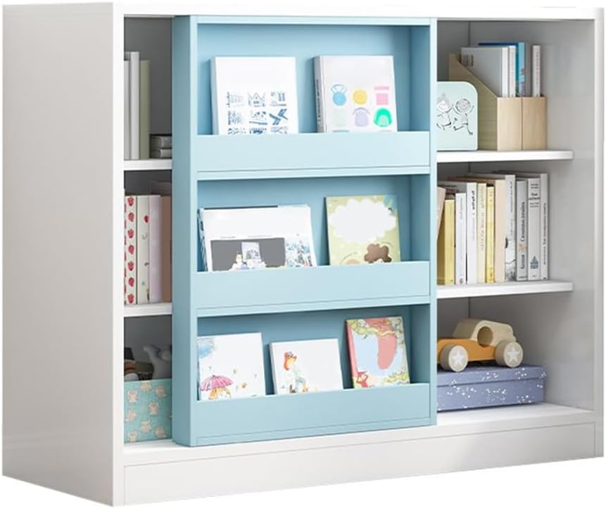 KWOKING Closed Back Bookshelf Child Room Bookcase Children's Bookshelf Floor-to-Ceiling Short Bookcase Shelf Reading Rack Baby Toy Storage Rack Picture Book Rack Locker Blue 47