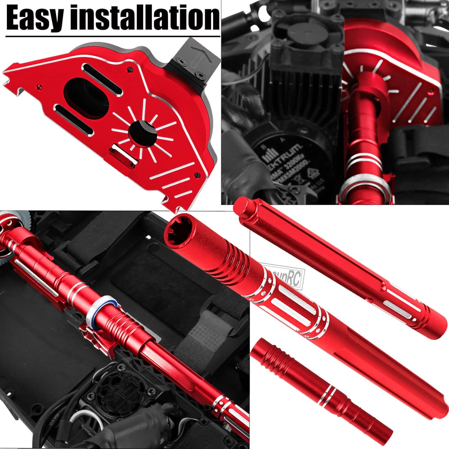 Upgrade Parts for 1/10 Granite/Senton 3S BLX Mega 550,Shocks&Gearbox&Arms&Caster Blocks hubs&25T Servo Saver&Steering Bellcranks&CVD&Support&Transmission&Center Driveshafts&Links,Red