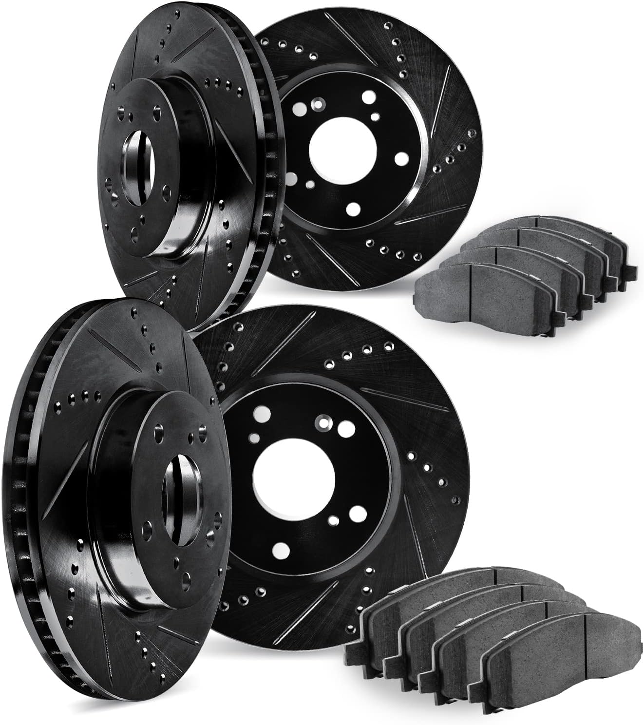 Dynamic Friction Company Front and Rear Brake Rotors Drilled and Slotted Black with 5000 Advanced Brake Pads - 8504-75008