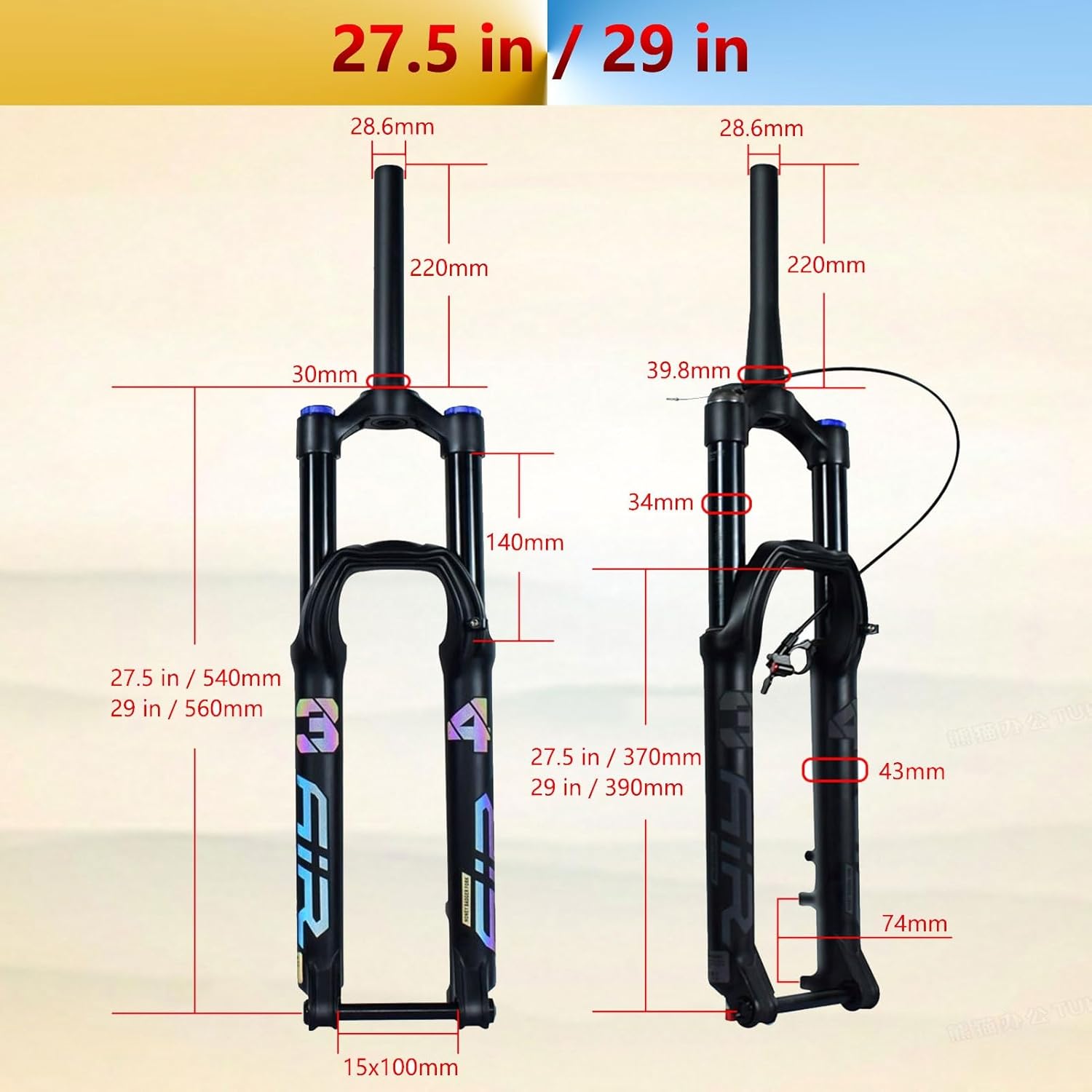 27.5/29 inch MTB Fork 140mm Travel, LYYCX-16 Straight/Tapered 1-1/8