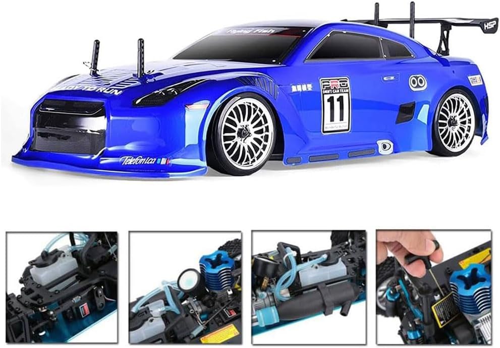Nitro RC Cars for Adult 1/10 2.4G Professional Fast Drift Remote Control Car Two Speed Nitrogen Drive Truck 4WD 80KM/H Metal Chassis Gas Methanol Fuel Climbing Vehicle with Igniter (Black)