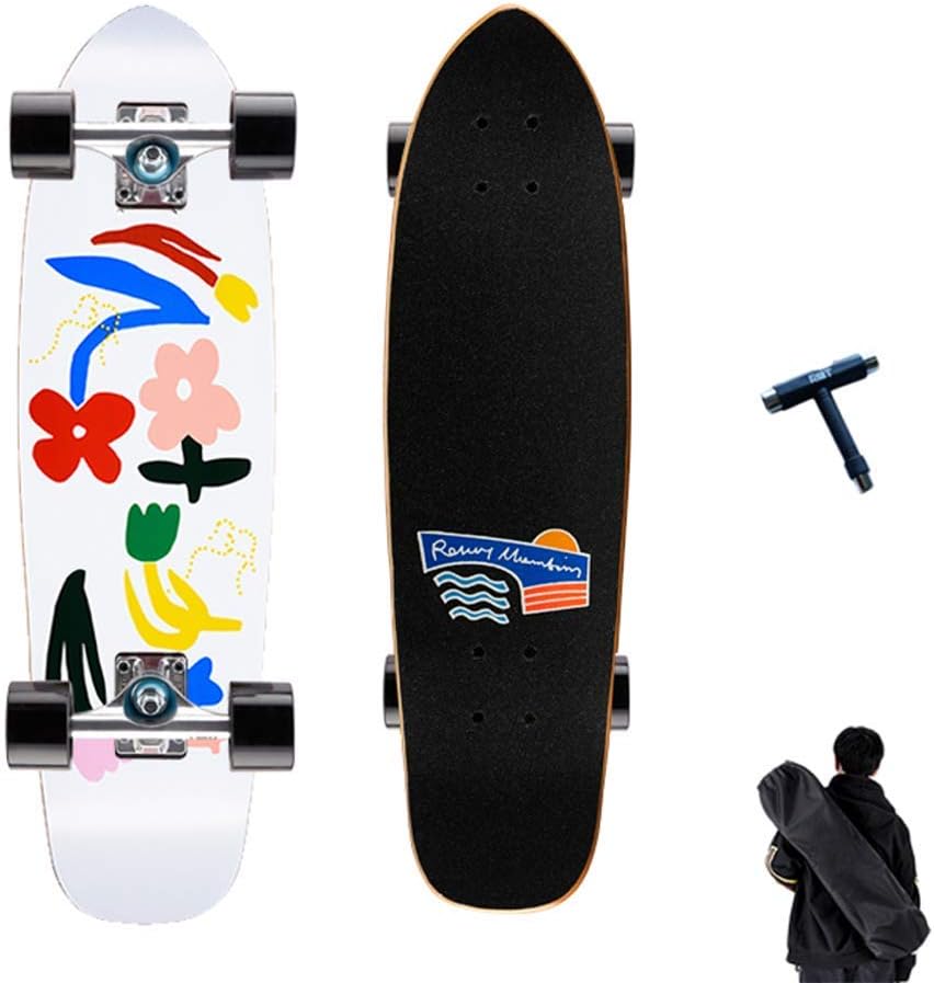 Complete Cruiser Carving Skateboard 73×20cm Double Kick 7 Layer Canadian Maple Wood Adult Tricks Skate Board for Beginner for Teens Adults Beginners Girls Boys Kids (C)