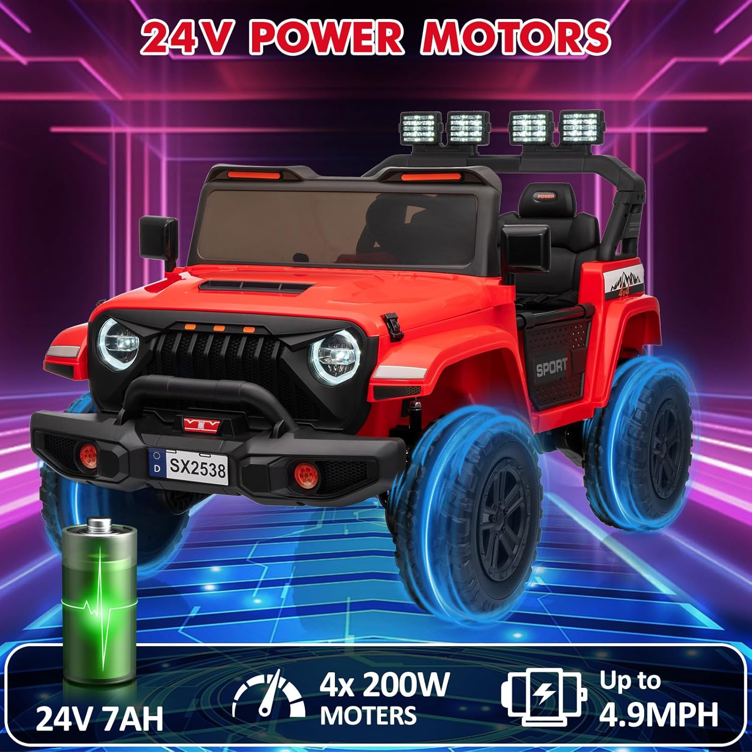 24V 2 Seater Ride on Car Truck, 4WD Kids Electric Vehicle with Remote Control, 44