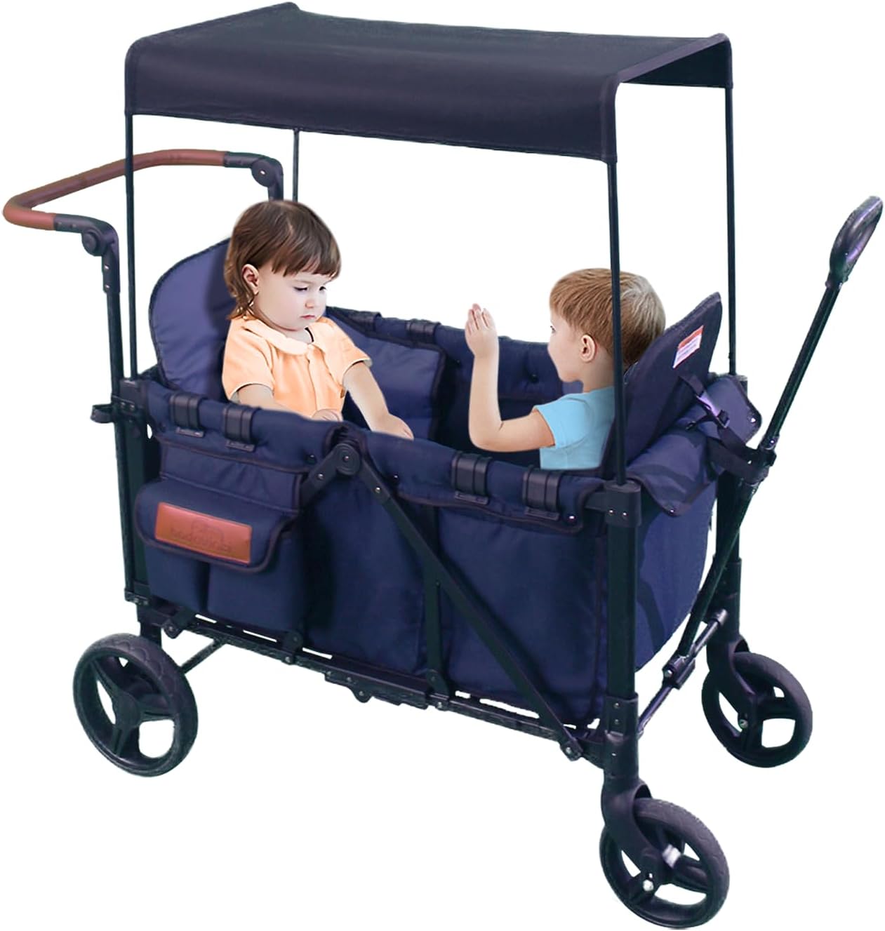 Stroller Wagon for 2 Kids, Baby Wagon Stroller with Adjustable Handle for Infants and Toddlers Includes Canopy & Organizer, Foldable and Convenient for Storage