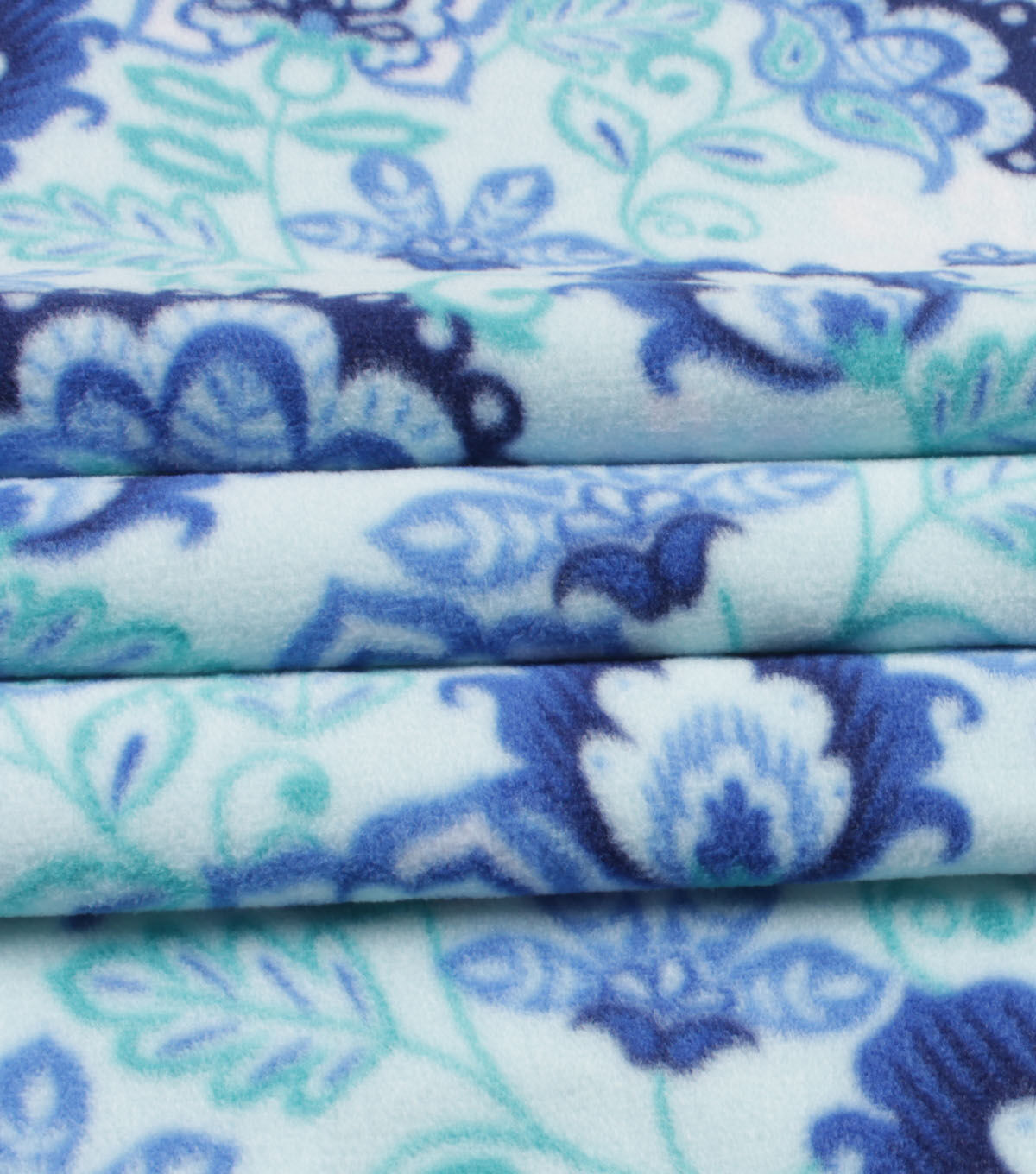 Blue Jacobean Floral Anti Pill Fleece Fabric