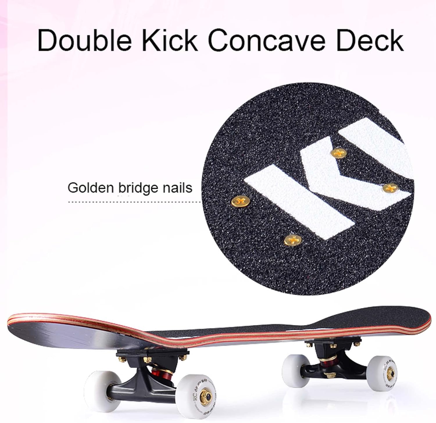 31 Inch Complete Skateboard for Kids Teens Adults, 7 Layer Maple Double Kick Deck Concave Cruiser Trick Skateboards for Beginners