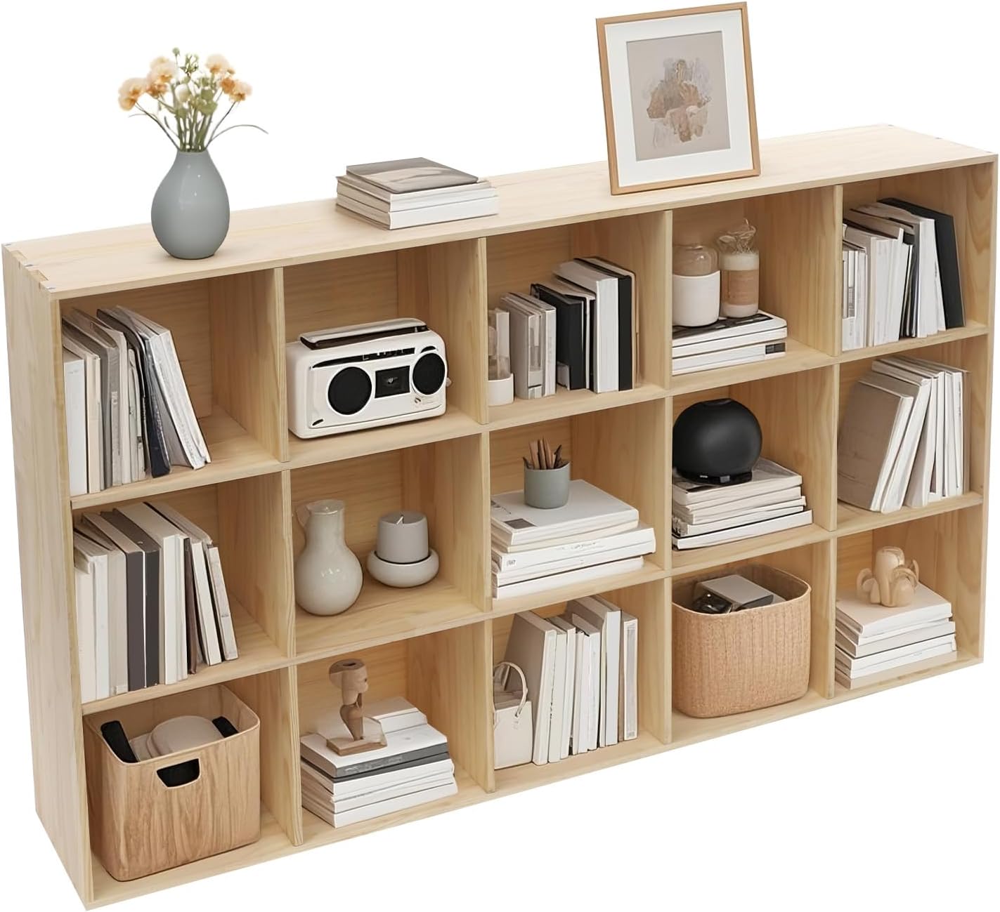 JLYNOWPT 15-Cube Storage Shelf Bookcase, Book Shelf Organizer with Anti-Collision Corners Floor 3-Tier Storage Cabinet Smooth Surface, Storage Organizer for Bedroom,Living Room,Home,Office