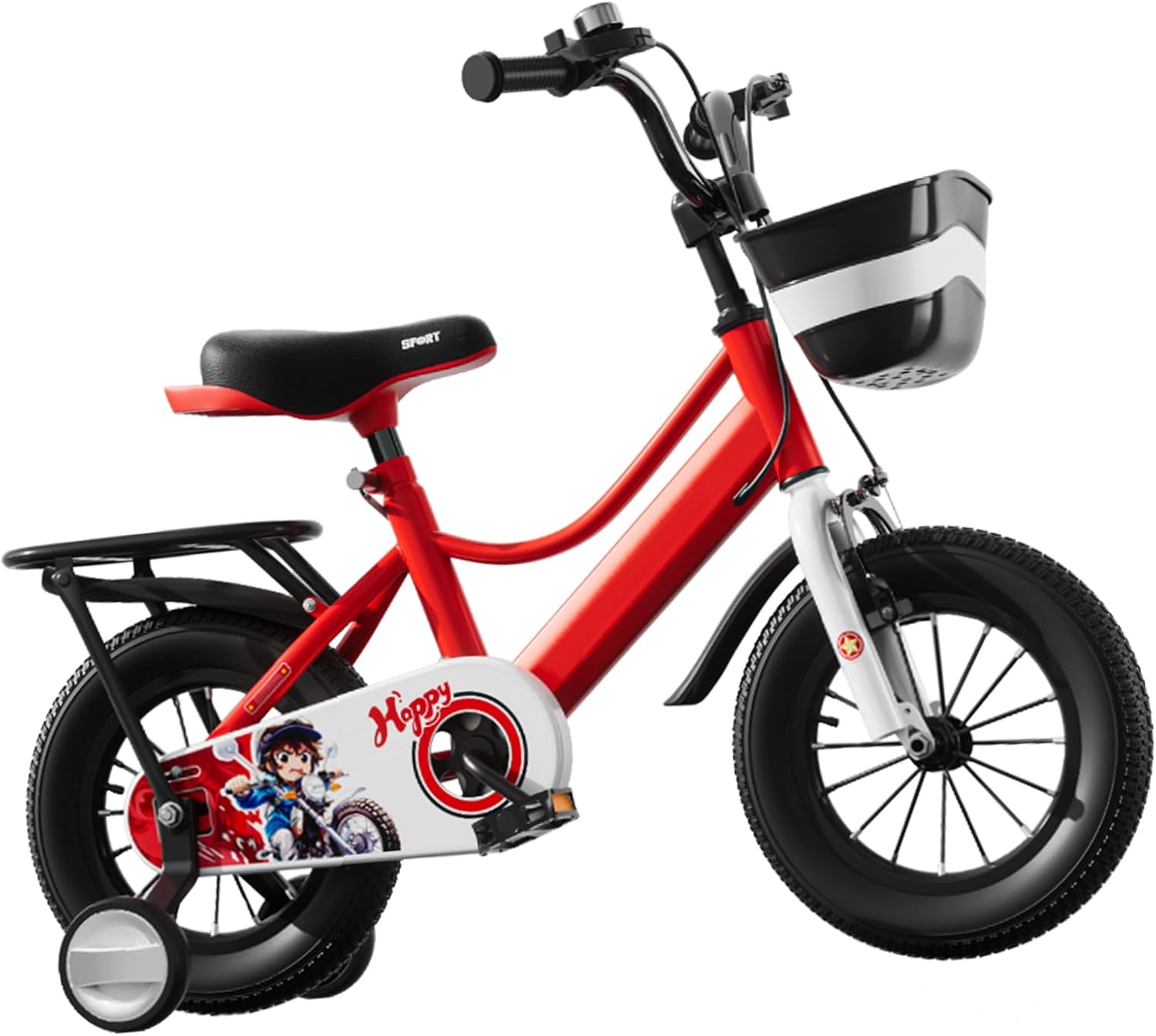 Fockety Kids Kick Bike, Children Bicycle with Triangle Steady Auxiliary Wheels, Front Rear Dual Brakes, Fully Enclosed Chain Guard, for Boys Girls Age 36 Years Old 14 16 Inch