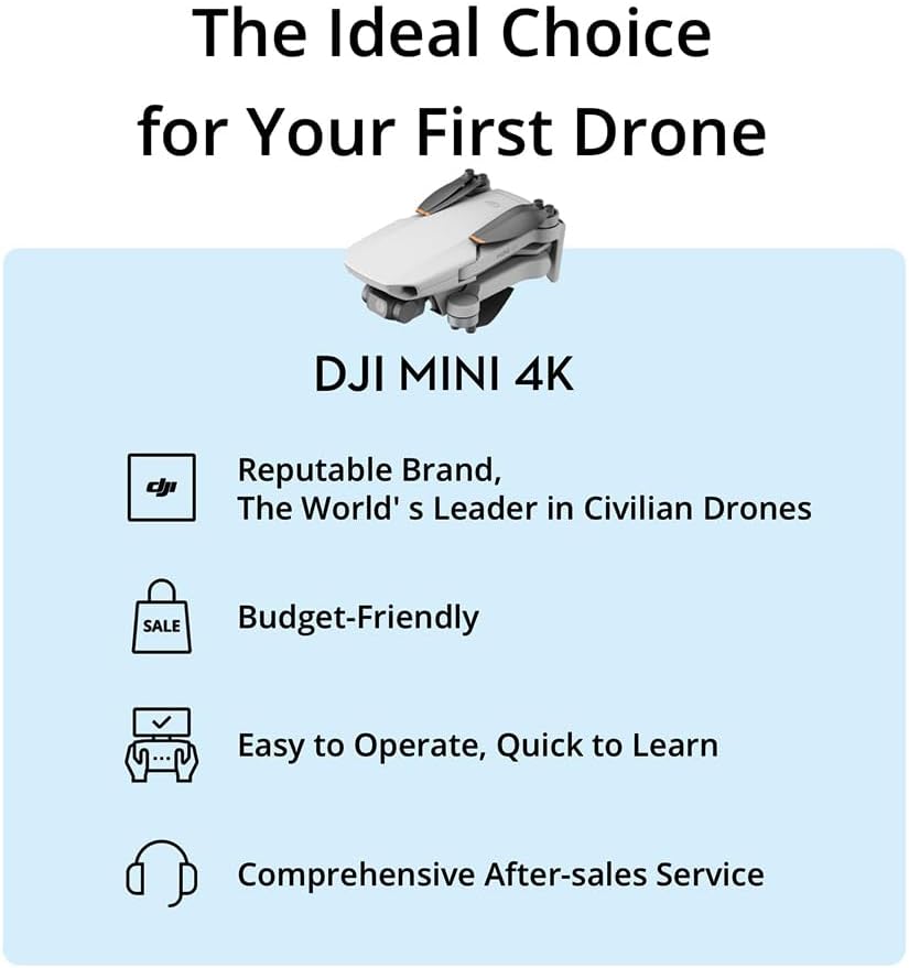 DJI Mini 4K Camera Drone Combo with Camera for Adults, Under 249 g, 3-Axis Gimbal Stabilization, 10km Video Transmission, 62-Min Flight With Case and Extra Battery Bundle with Deco Gear Accessories