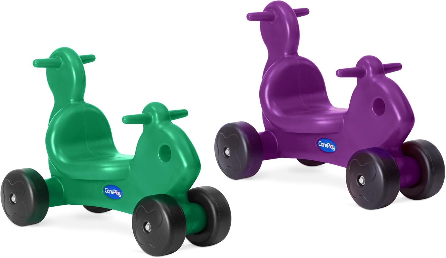 Careplay 2-in-1 Squirrel Push & Ride-on Toy, Indoor & Outdoor Use, Low Profile Seat, Recommended for Children up to 50lbs, Durable Construction, Made in The USA, 2-Pack, Green and Purple