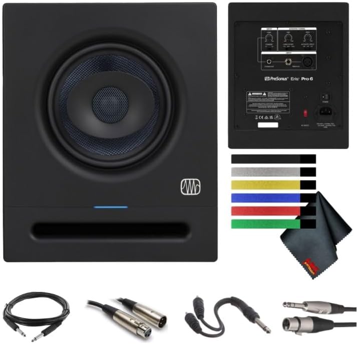 PreSonus Eris Pro 6 2-Way Biamped, Active, 6.5-inch Coaxial Studio Monitor Bundle with Accessories