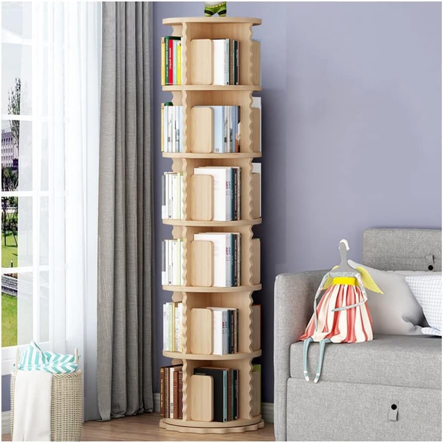 360 Degrees Rotation Bookshelf, Home Kindergarten Library Solid Wood Bookcase, Picture Book Toy Storage Shelf, Detachable/Freely Assembled (Size : 6 Tier)