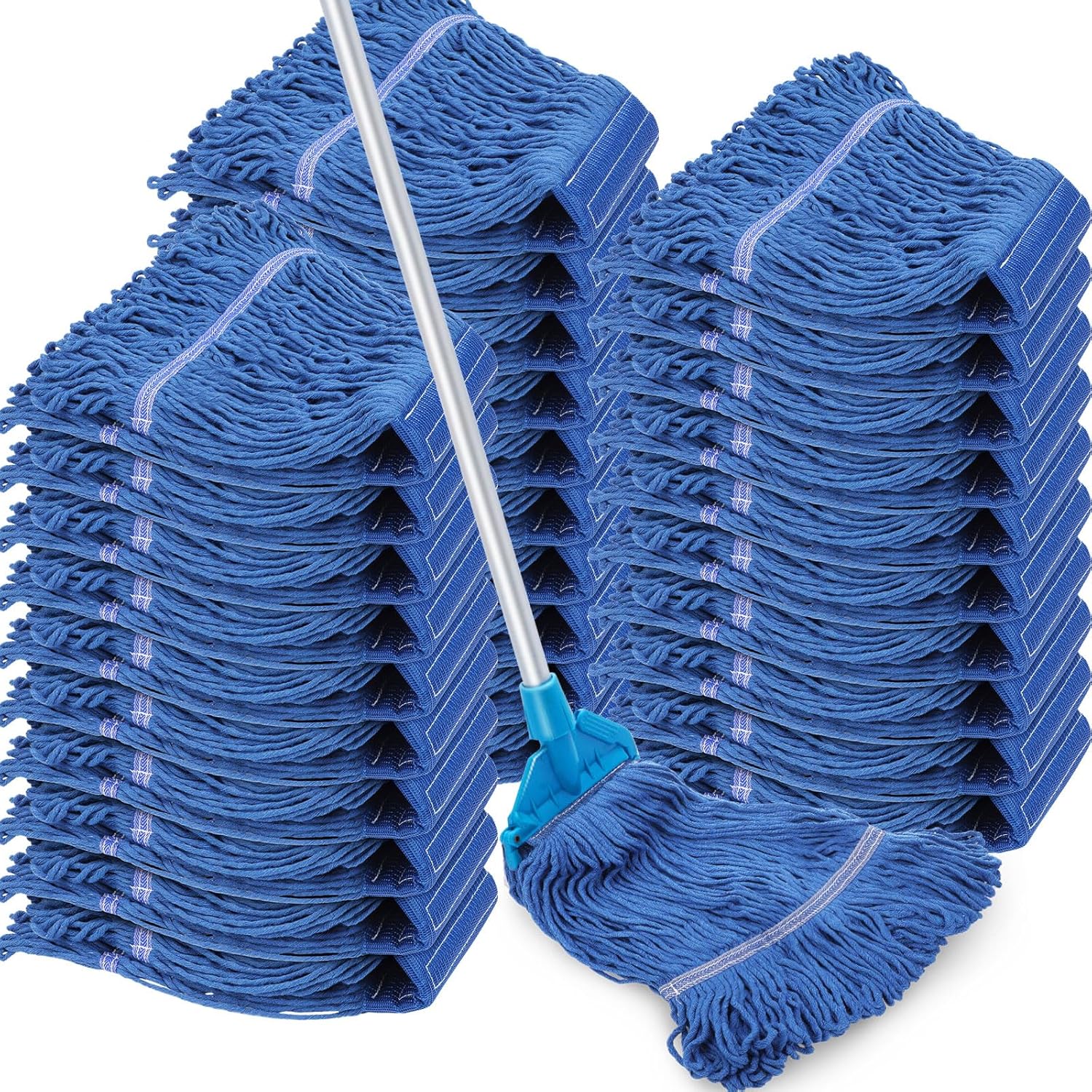 Roshtia 30 Pieces Commercial Mop Head Replacement Floor Cleaning Wet Mop Heads Heavy Duty Large Cotton String Sweeper Refills for Industrial Home Use(Blue)