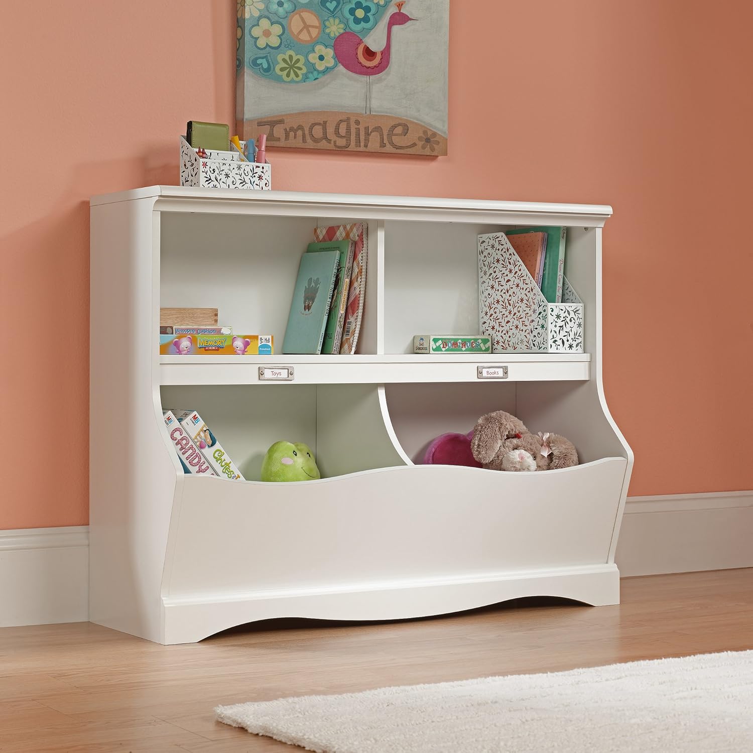 ZEnvya White Finish Bookcase/Footboard Combo - Multi-Compartment