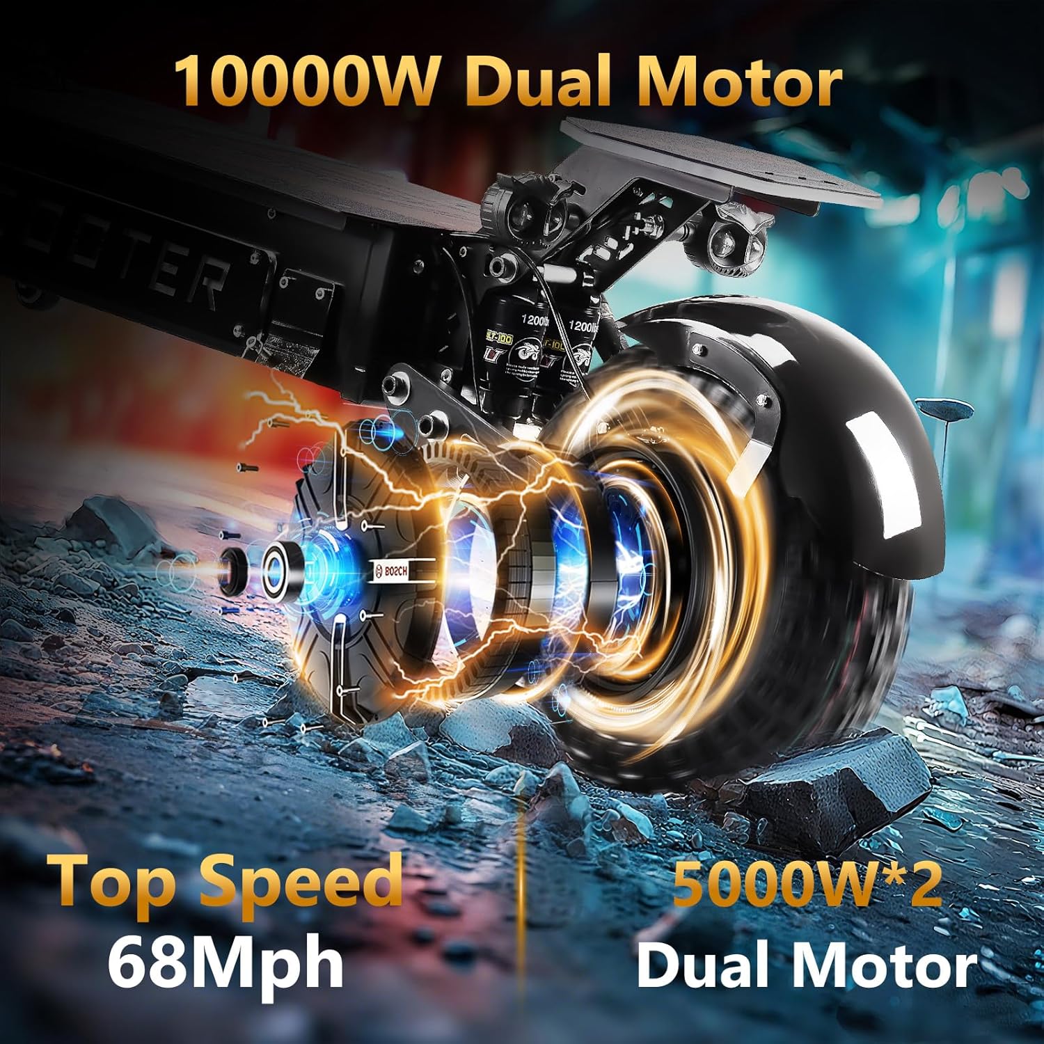10000W Dual Electric Scooter for Adults T90 pro, 72V Detachable Battery, 68 MPH Max Speed, 65 Mile Range, 14