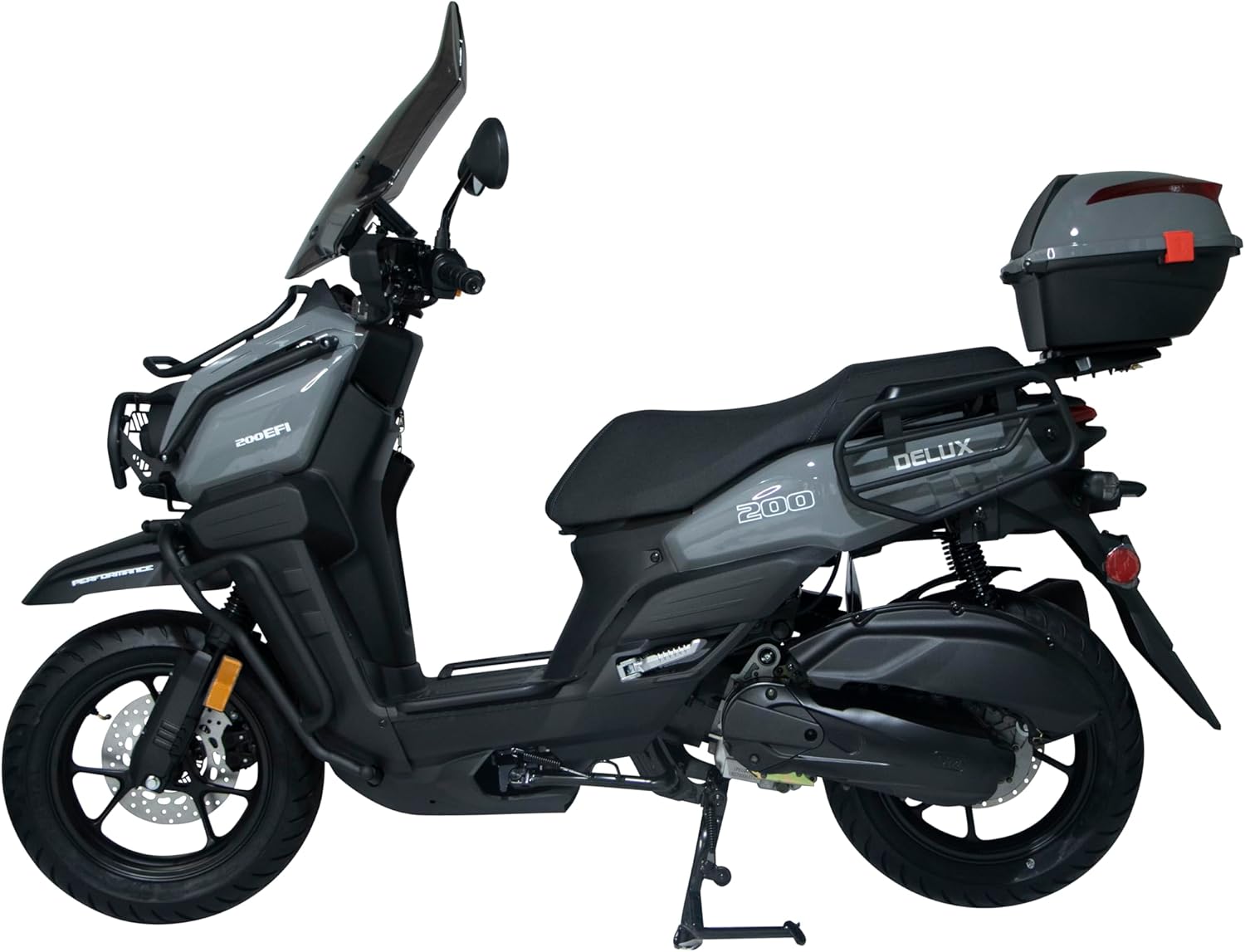 HHH Tank Supreme 200cc Motorcycle with Windshield Big Wheels EFI Scooter Street Bike Tank 200 Moped Fully Automatic with Matching Rear Trunk