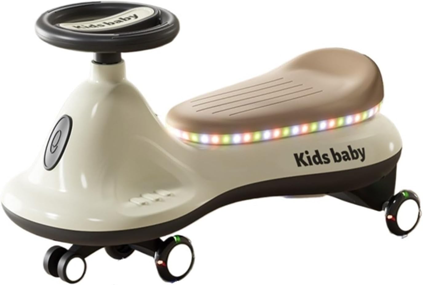 Ride On Toys Wiggle Car with Silent Wheels Lights & Music Anti-Rollover Indoor and Outdoor Toy Vehicle(Brown)