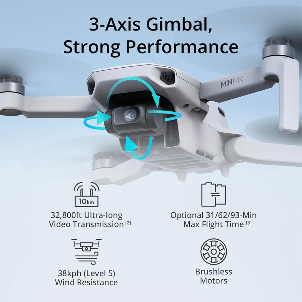 DJI Mini 4K Camera Drone Combo with Camera for Adults, Under 249 g, 3-Axis Gimbal Stabilization, 10km Video Transmission, 62-Min Flight With Case and Extra Battery Bundle with Deco Gear Accessories
