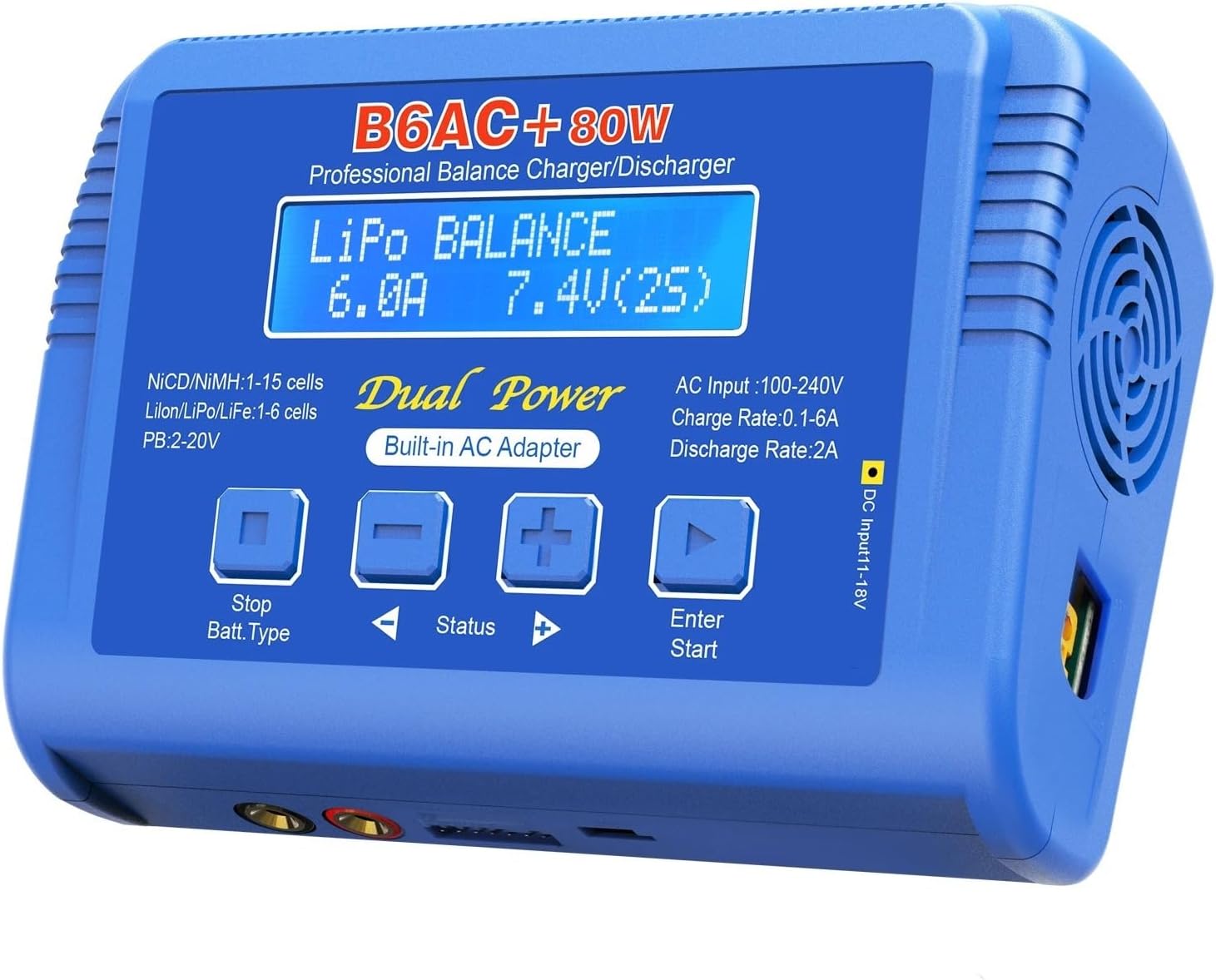 B6AC+ Battery Charger 15V 6A Built-in Adapter Li-ion Ni-Cd Digital RC Balance Charger Charger Discharger(B6AC Black,AU Plug)