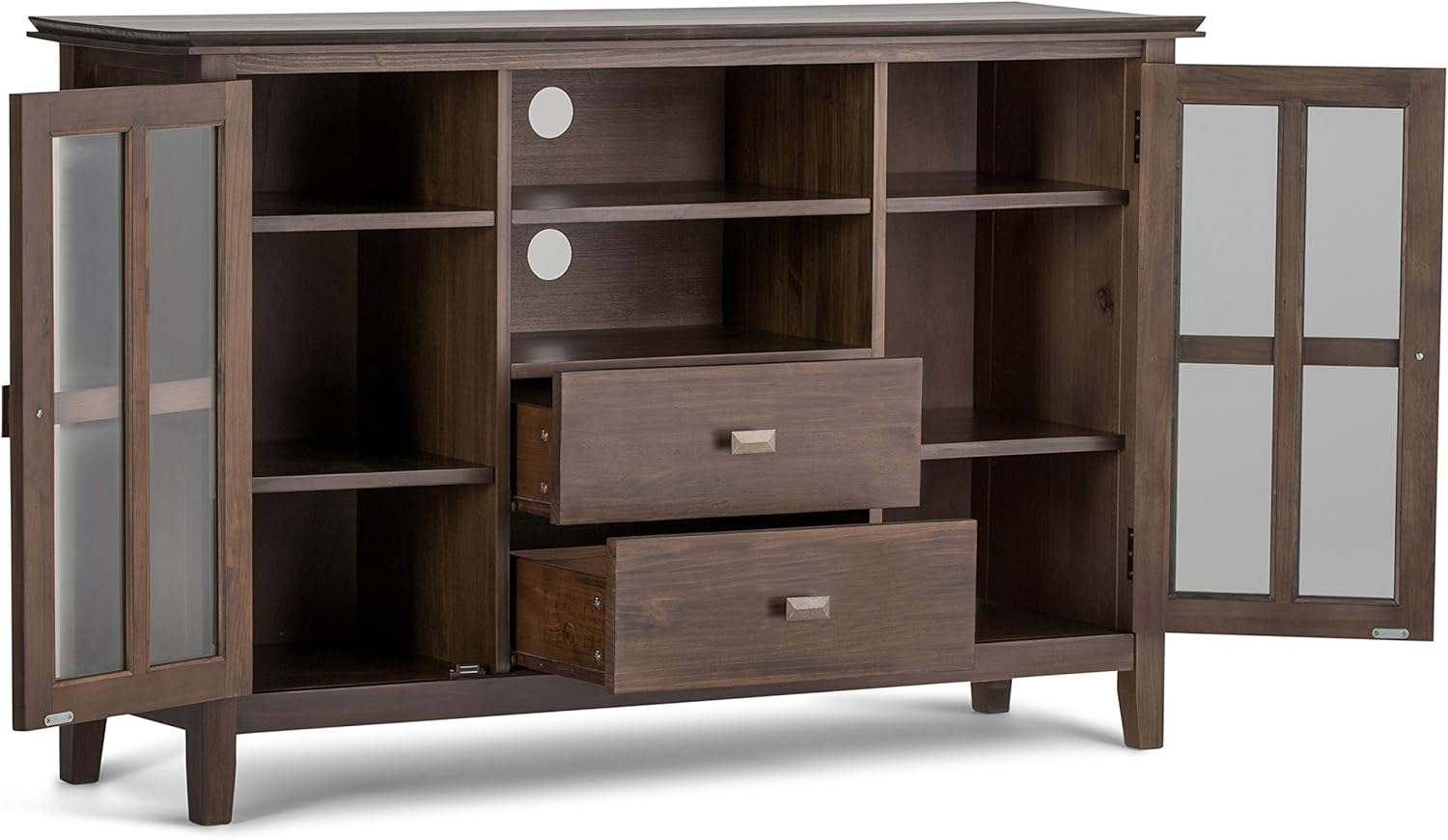 SIMPLIHOME Artisan SOLID WOOD 53 Inch Wide Transitional TV Media Stand in Natural Aged Brown for TVs up to 60 Inches