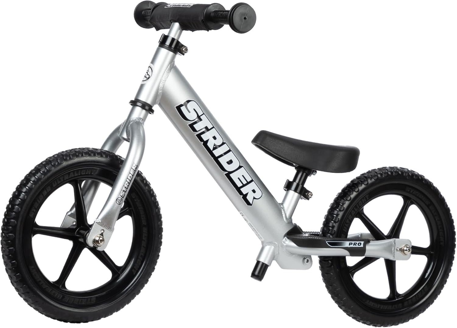 Strider 12” Pro Bike, No Pedal Balance Bicycle for Kids 1 to 4 Years - Includes Safety Pad, Padded Seat, Mini Grips & Flat-Free Tires - Tool Free