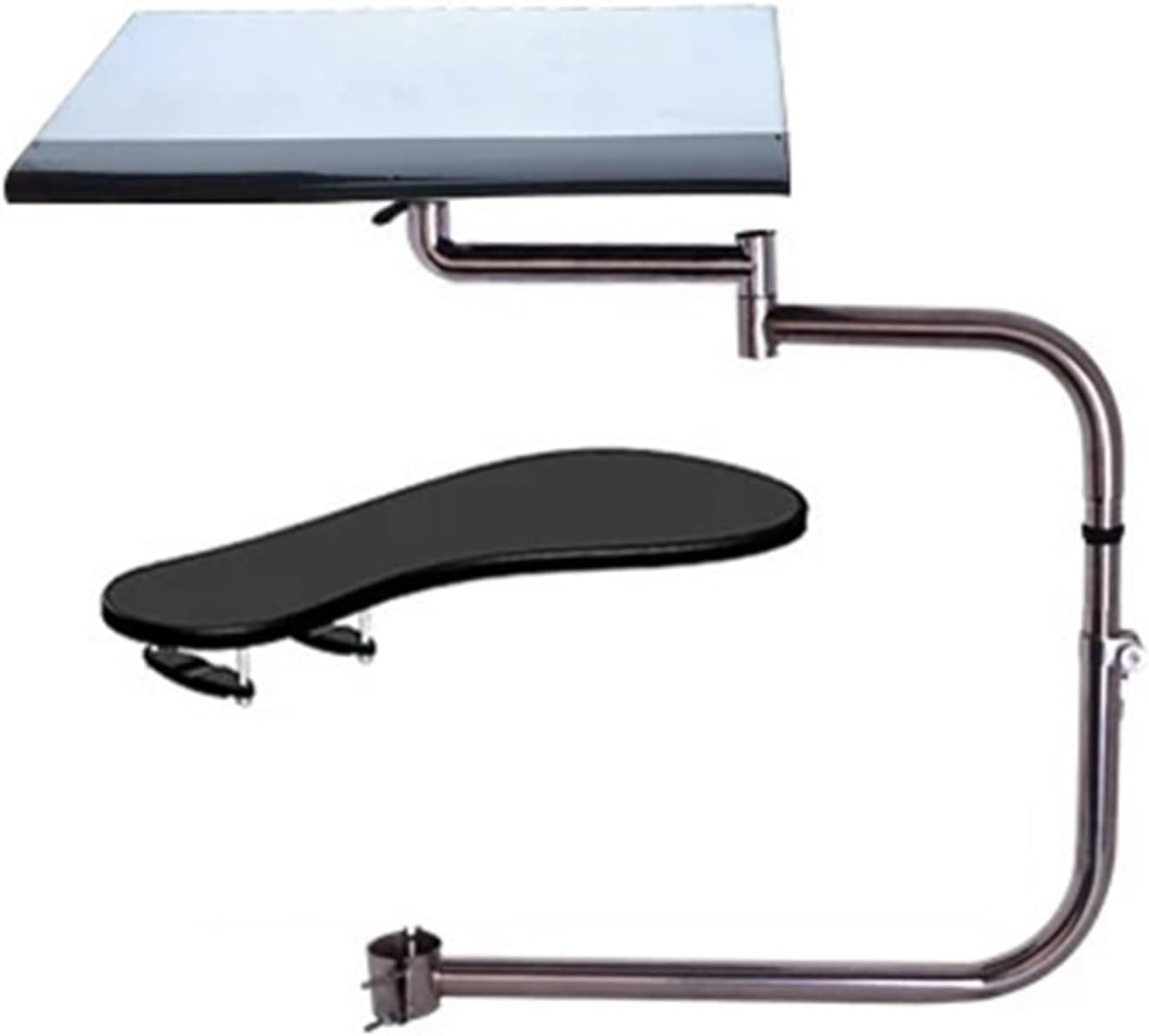 OK010 Full-motion chair shaft clamp keyboard bracket + chair arm clamp elbow wrist support mouse pad armrest(Silver)