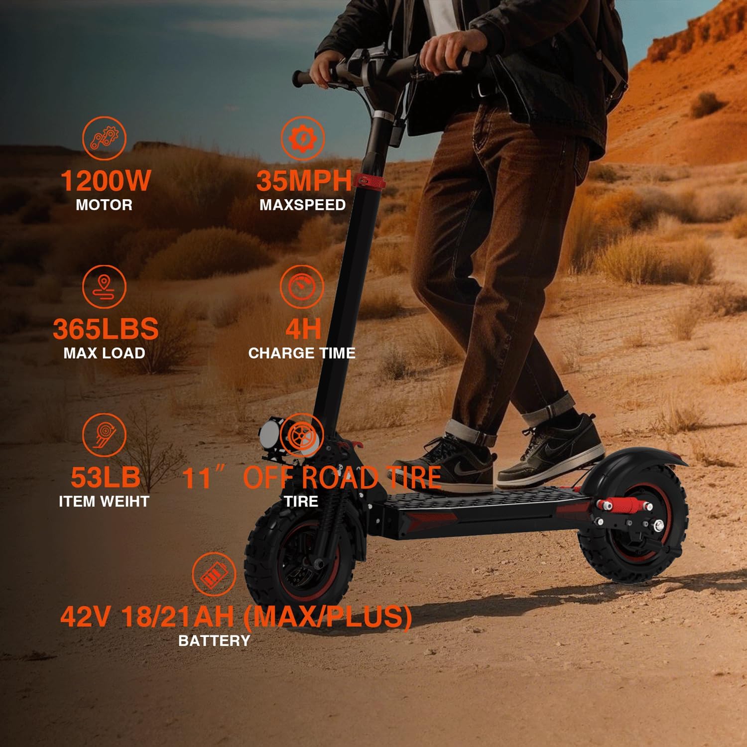 Electric Scooter Adults, 1200-1600W Motor, Up to 31/34 MPH Top Speed & 37 Miles Long Range, 48V 18/21AH Big Battery, 11